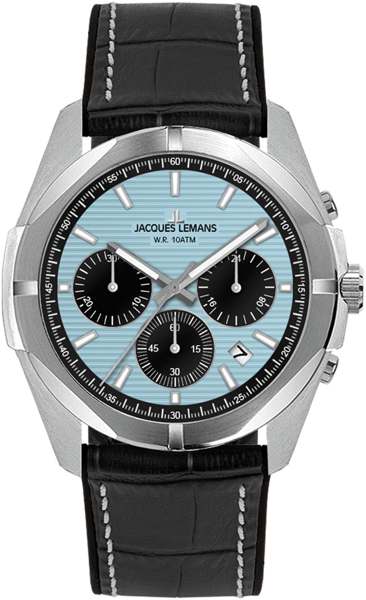 Jacques Lemans Chronograph Monte Carlo, Quarzuhr, Armbanduhr, Herrenuhr, Datum, Stoppfunktion