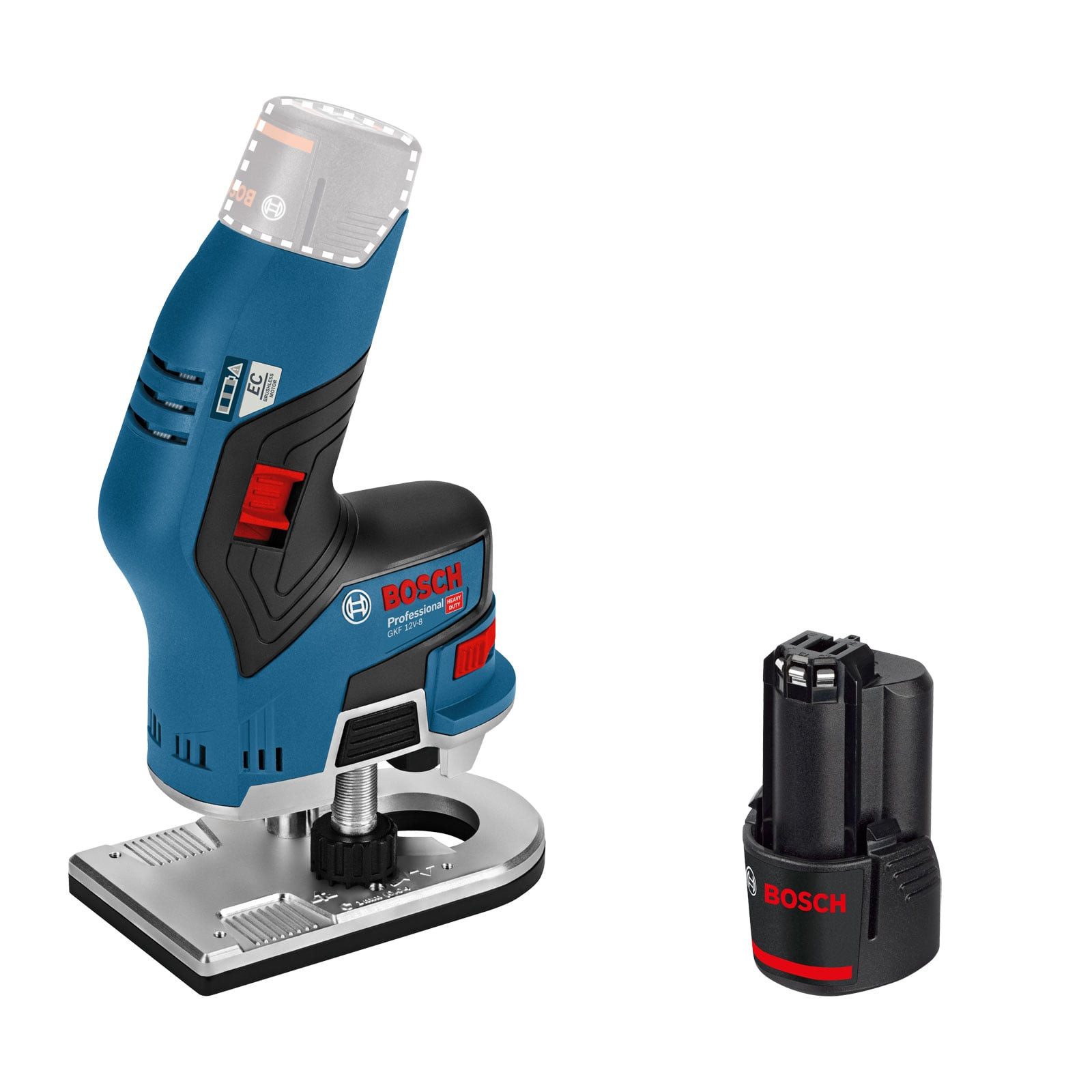 BOSCH Kantenfräser Bosch Akku-Kantenfräse GKF 12V-8 / 1x 3,0 Ah Akku inkl. 2x Fräser