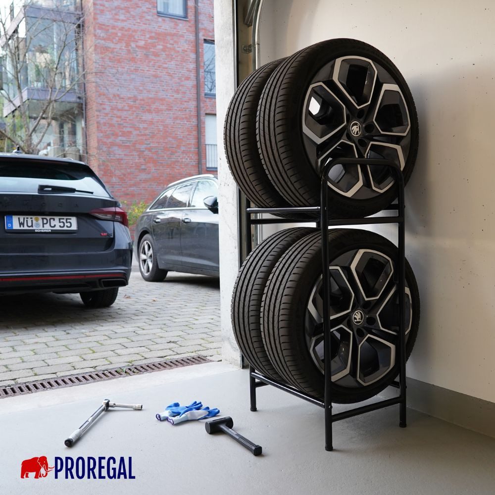 PROREGAL® Schwerlastregal Reifenregal Räderregal Garagenregal CARRERO für 4-8 Reifen Schwarz, Reifenschonnende Lagerung Winterregien Sommerreifen Allwetterreife – Bild 5 von 5