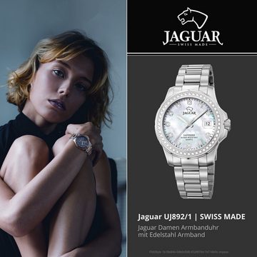 JAGUAR Quarzuhr Jaguar Damen Armbanduhr Cosmopolitan, Damenuhr rund, mittel (ca. 34mm) Edelstahlarmband, Fashion-Style