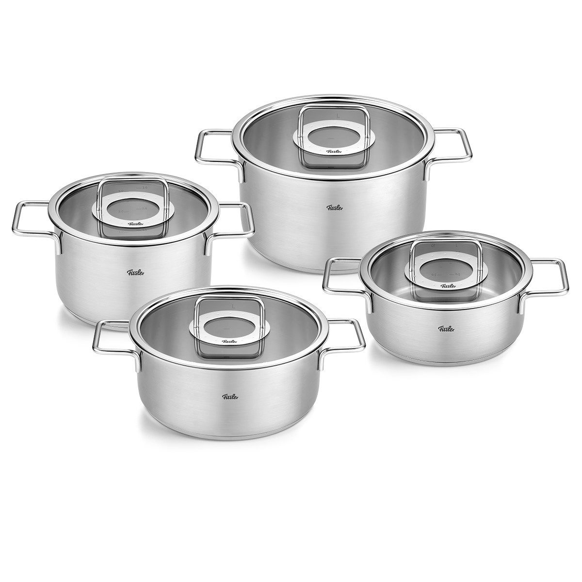 Fissler Topf-Set Fissler Pure Collection, Edelstahl 18/10 (Set, 4-tlg., Kochtopf 20/24cm; Bratentopf 20/24cm), backofengeeignet (bis 180°C);superthermic Boden; Made in Germany