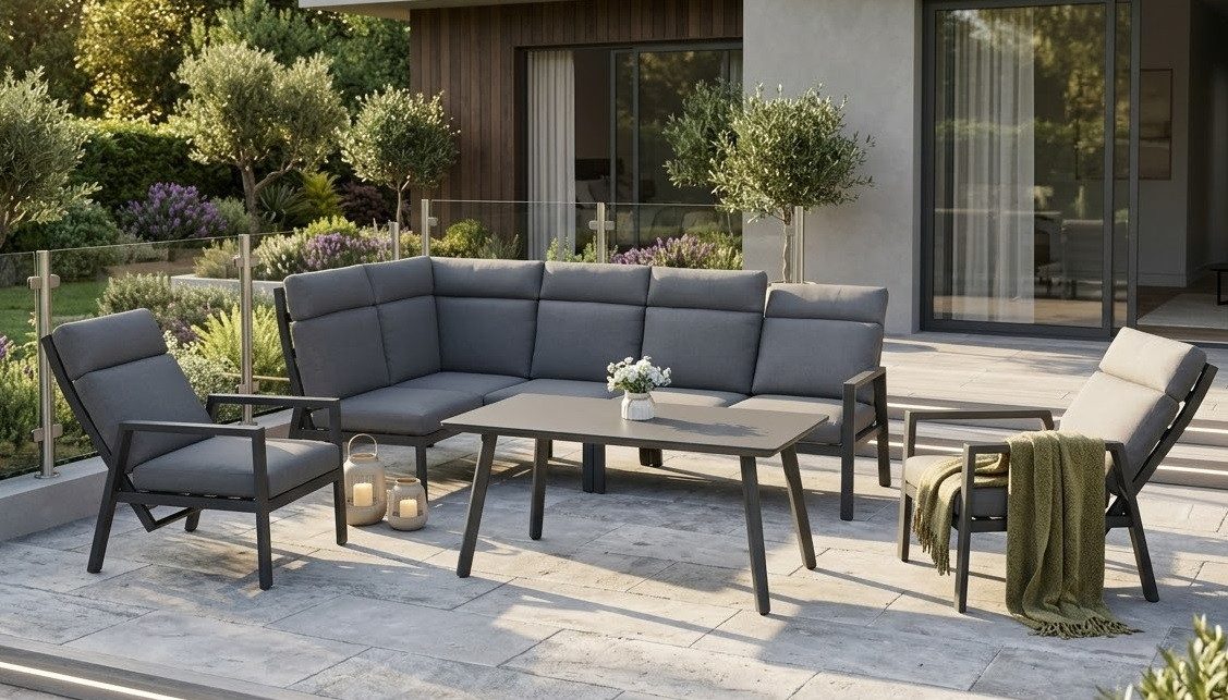 Gardissimo Gartenlounge-Set Lugano Dining Ecklounge Set, (Spar-Set, 3-tlg., 1 Eckelement + 1 Sessel + 1 hoher Tisch), mit stufenlos verstellbaren Rückenlehnen