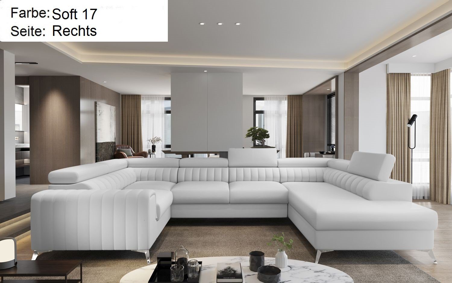 Lukas Möbel Wohnlandschaft Wohnlandschaft Linus mit Schlaffunktion Bettkasten XXL-Sofa in U-Form, mit verstellbaren Kopfstützen