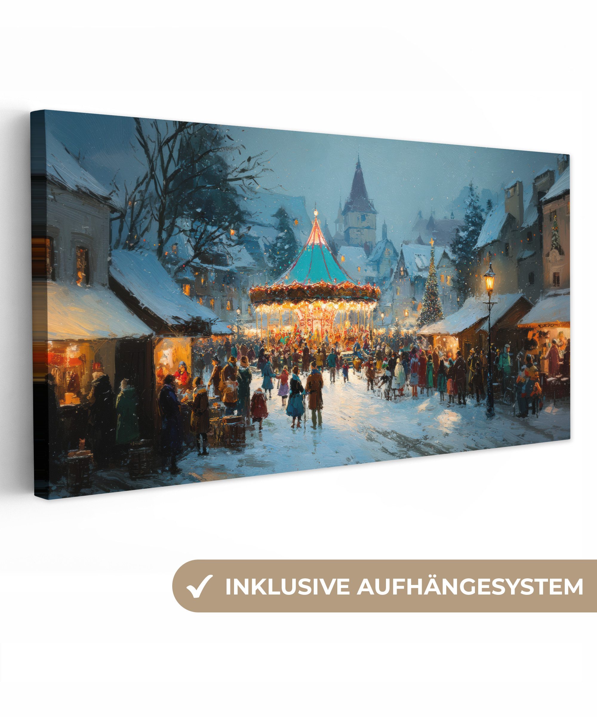 OneMillionCanvasses® Leinwandbild Panorama Wintermarkt - Dorf günstig online kaufen
