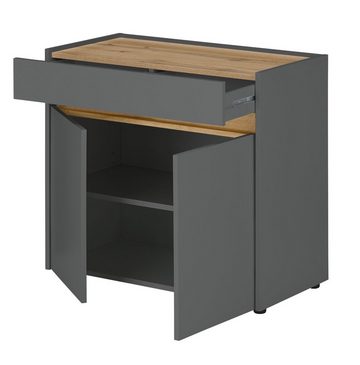 Furn.Design Schreibtisch Center (in matt grau mit Wotan Eiche, Set mit Container und Kommode), viel Stauraum