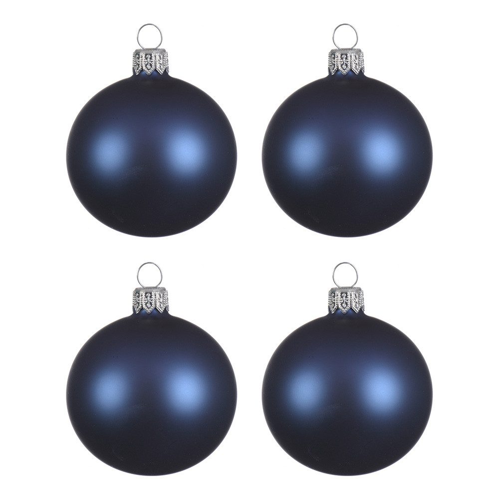 Kaemingk Weihnachtsbaumkugel, Weihnachtskugeln Glas 10cm mundgeblasen 4er Box - Nachtblau matt