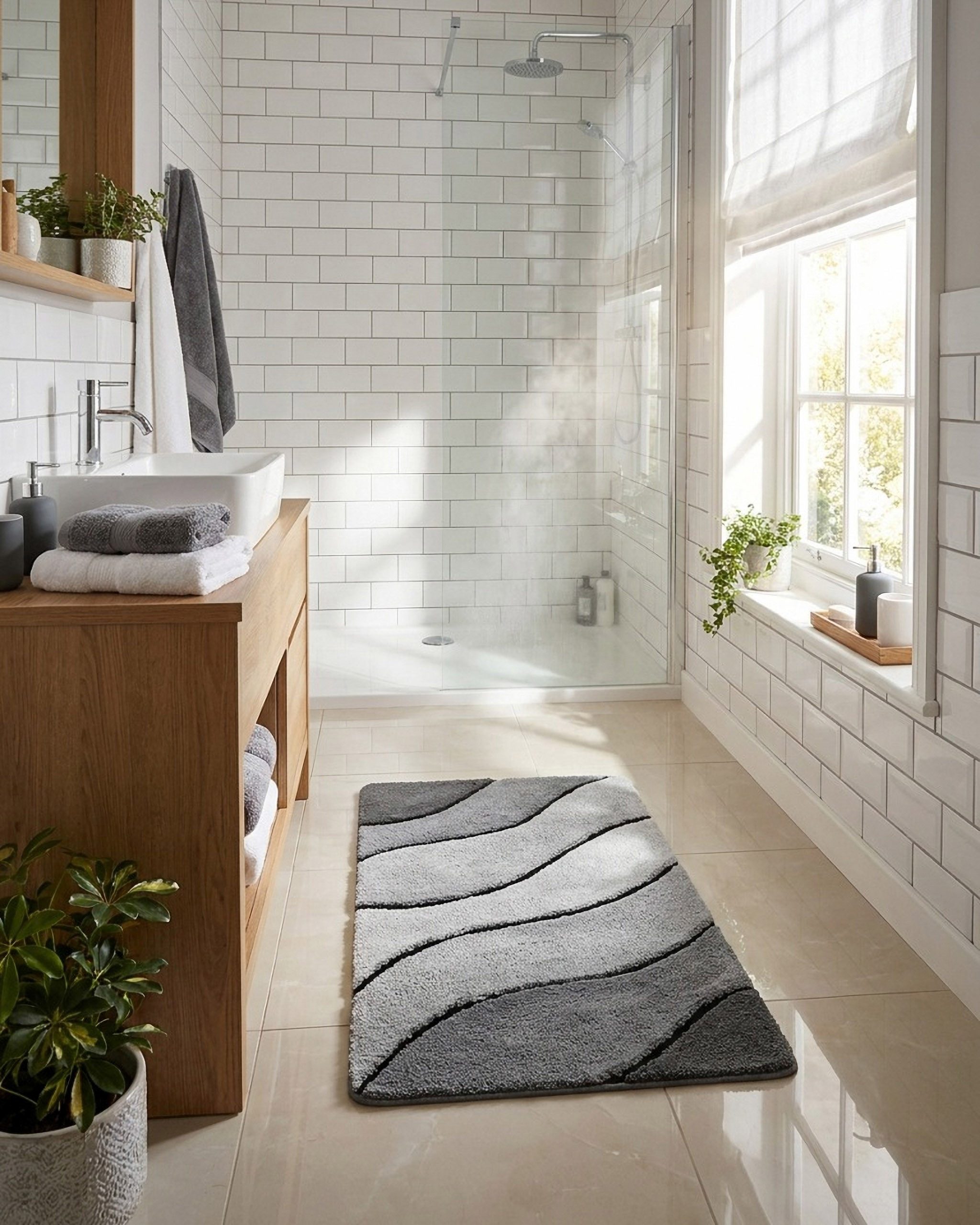 Homie Living Badematte Monte Cavo, Höhe 25 mm, rutschhemmend beschichtet, strapazierfähig, fußbodenheizungsgeeignet, rechteckig, Badteppich, Wellen-Muster, weich, rutschhemmend, waschbar, getuftet