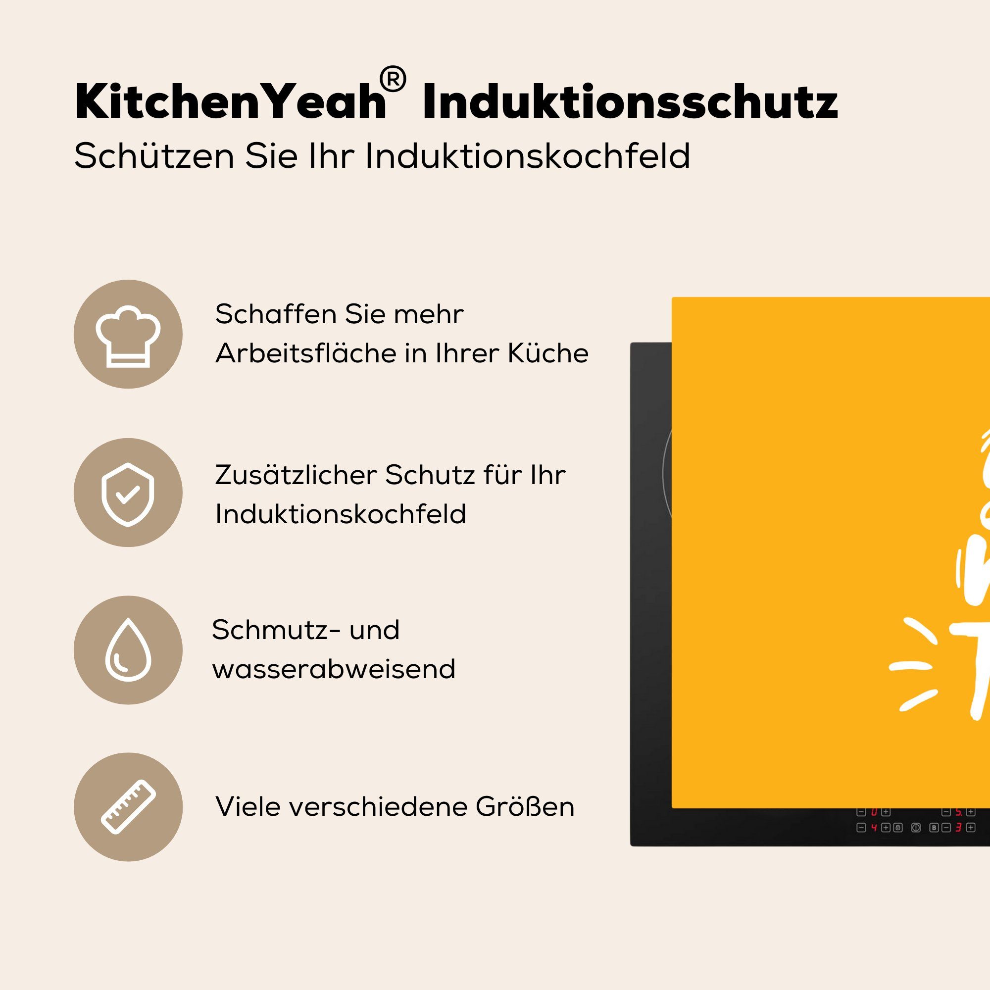 Herdblende-/Abdeckplatte Gelb die küche, (1 cm, - - Sommer für Induktionskochfeld MuchoWow Schutz Vinyl, Eiscreme, 81x52 Ceranfeldabdeckung tlg),