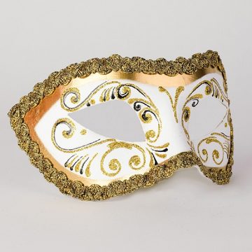 Carta Alta Venetian Masks Verkleidungsmaske Handarbeit Original Venezianische Maske Damen Colombina Decor Era Gold Weiss, Hergestellt in Venedig