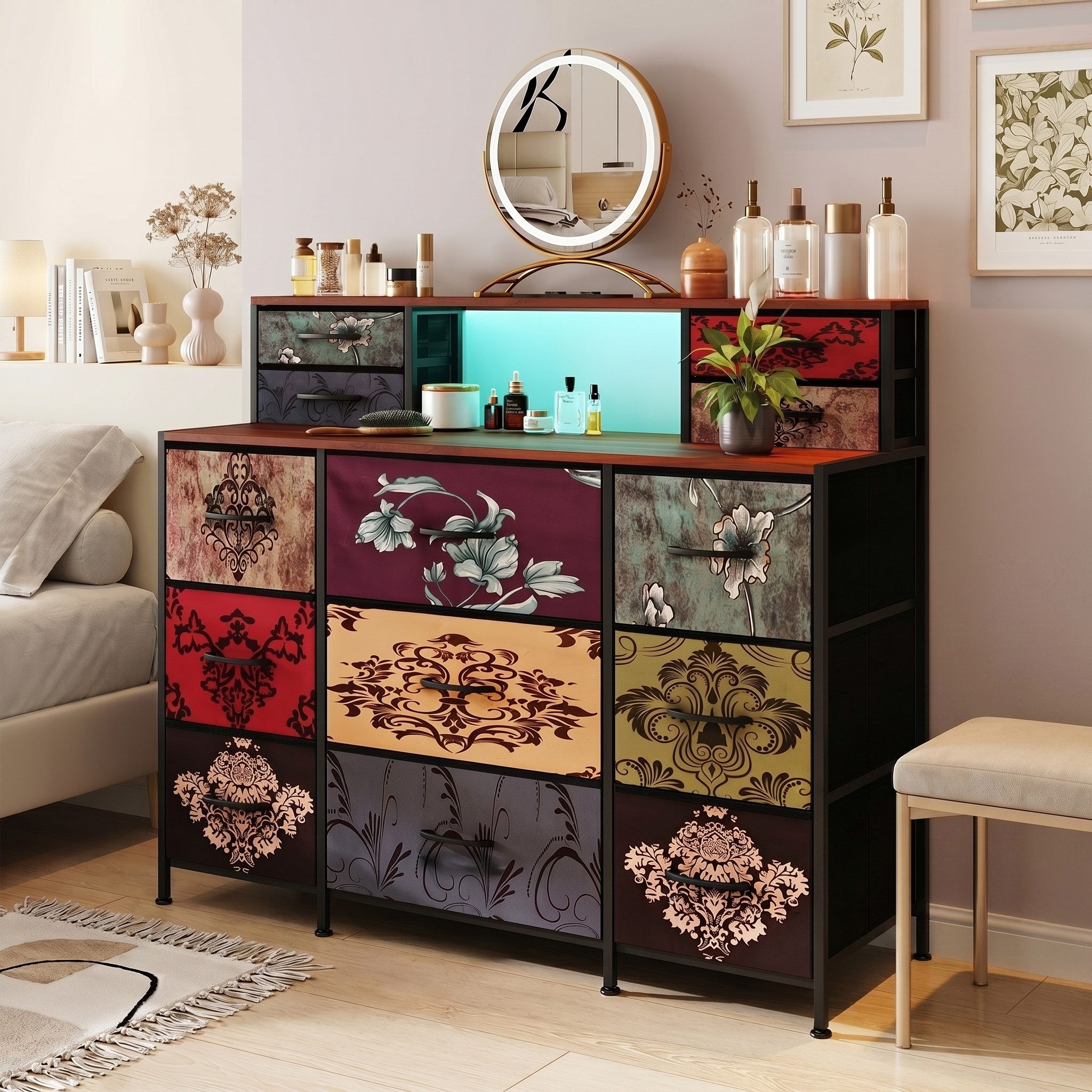 Simurq Kommode Vintage Kommode Sideboard Schubladen Stauraumschrank Beistellschrank