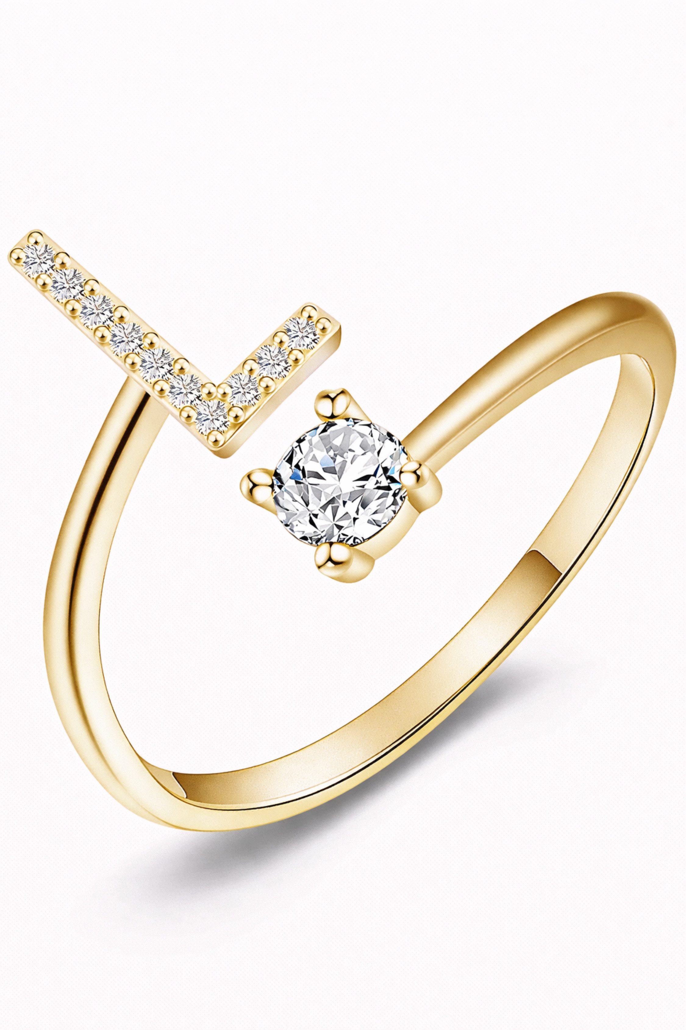 S&T Design Fingerring Buchstaben Ring Damen 14K Gold Vergoldet Silber Verstellbar Wasserfest (Goldring Geschenke für Frauen Freundin Mädchen Schmuck, 1-tlg., Buchstabenring), Damenring langlebigem Edelstahl Verstellbare Größe 50 - 60 Modeschmuck