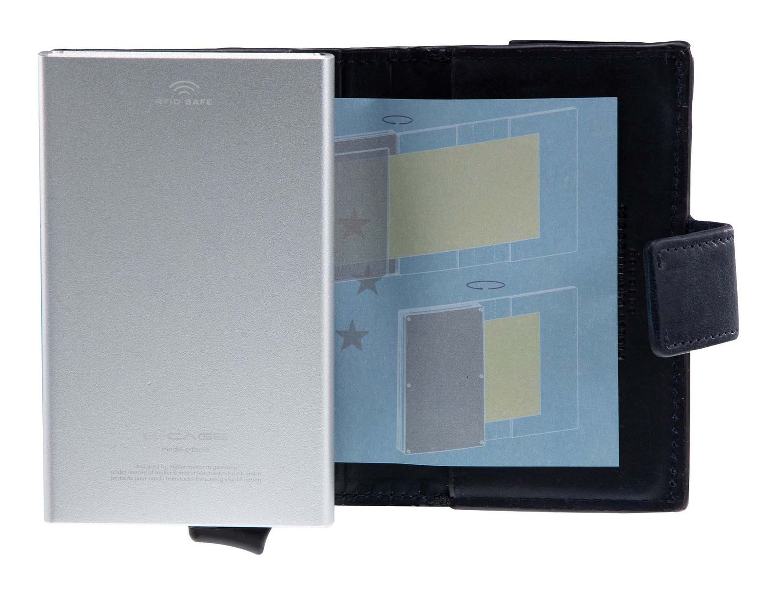 Maître Kartenetui C-Three E-Cage sv8, aus echtem Leder mit RFID-Blocker Schutz