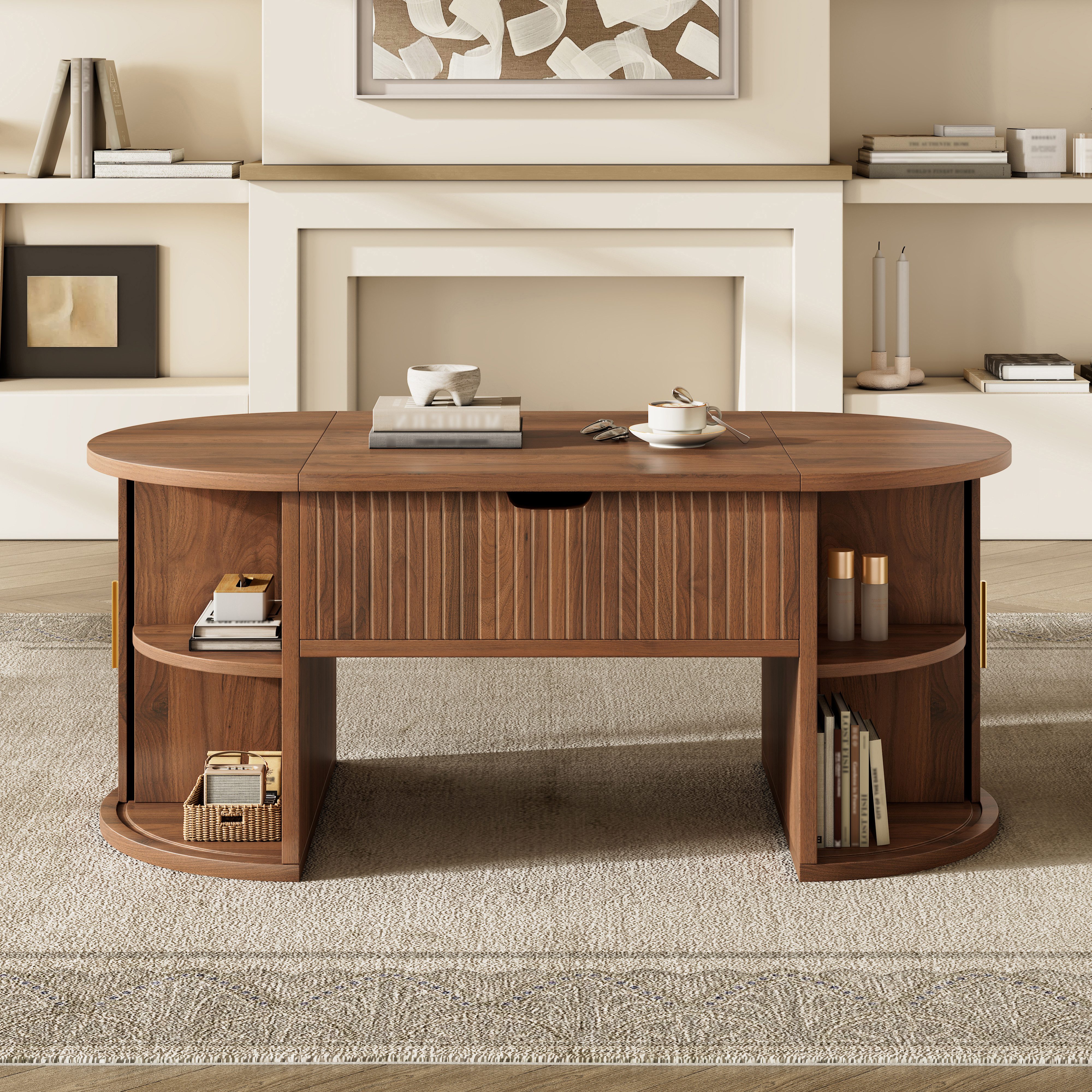 REDOM Couchtisch 100x40,5x50 cm Höhenverstellbarer Couchtisch, modern (Packung, 1-St., Mit Schiebetüren & offenen Regalen), Platzsparend mit verstecktem Stauraum