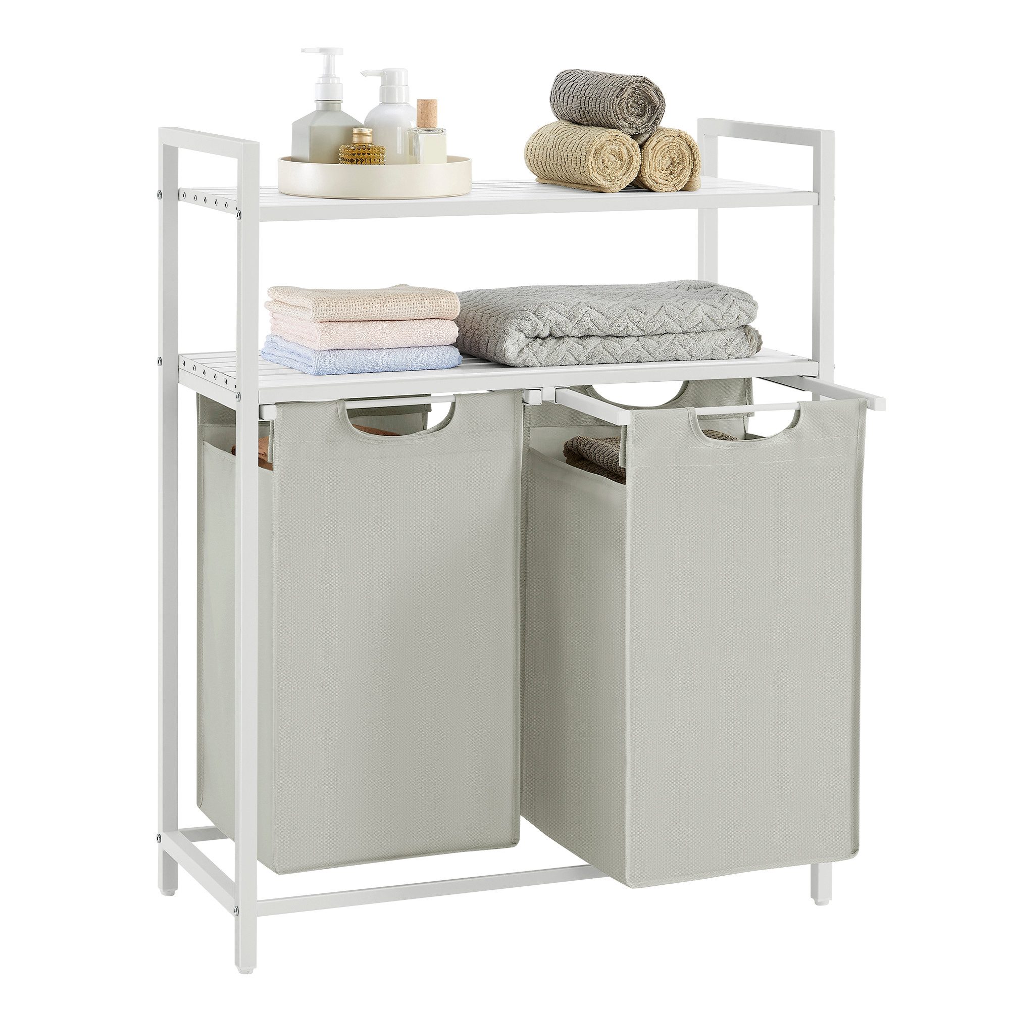 VASAGLE Wäschekorb, 2 Fächer, 2 Ablagen, einfach abnehmbar, 2 x 46 Liter günstig online kaufen