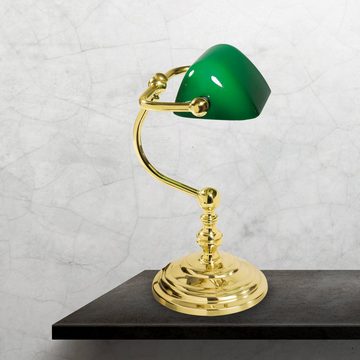 Licht-Erlebnisse Schreibtischlampe LAMPADE MINISTERO, ohne Leuchtmittel, Tischleuchte 29 cm Jugendstil in Messing poliert Grün E14