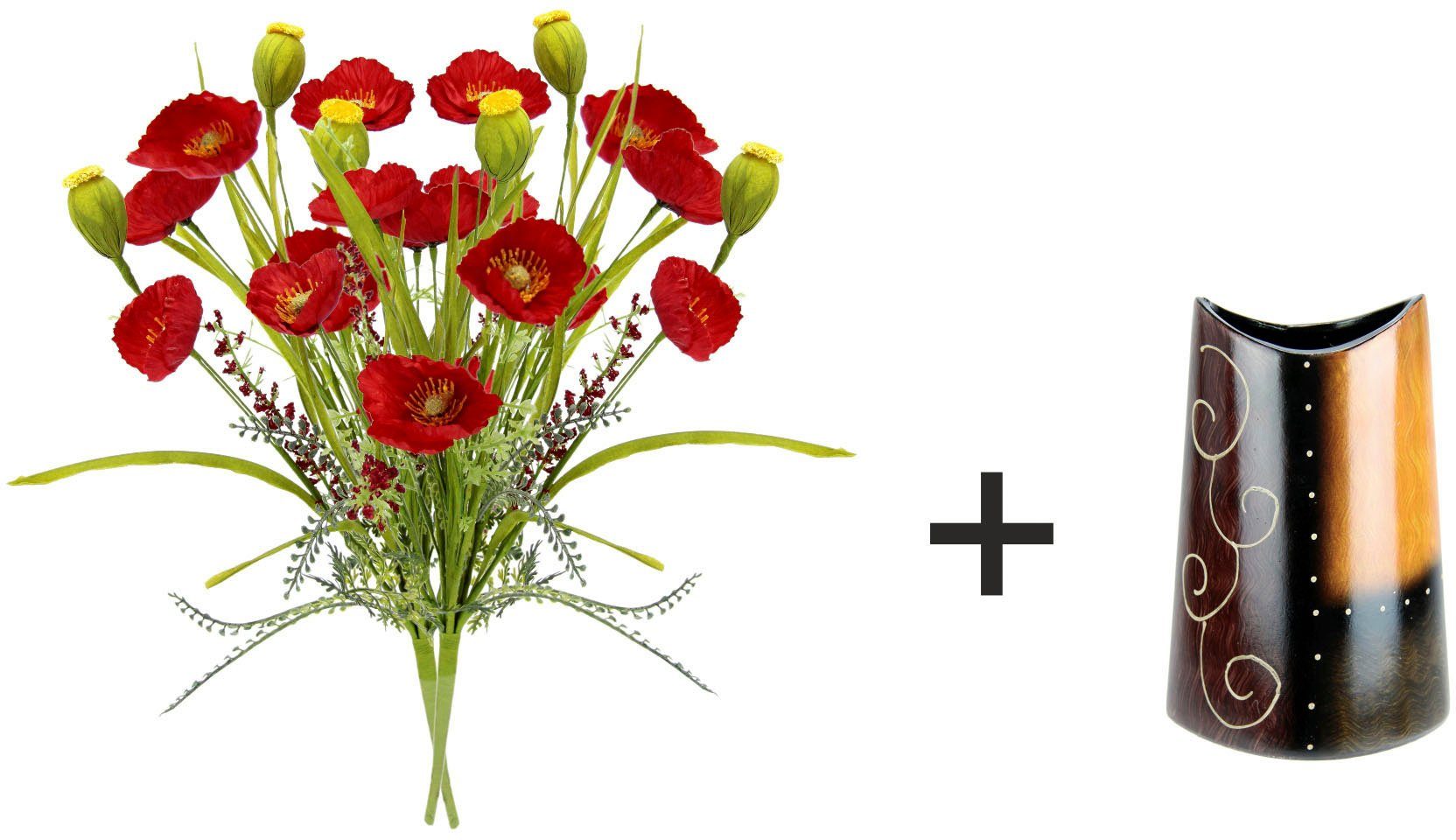 Kunstblume Mohnblumenbusch in Vase aus Keramik, günstig online kaufen