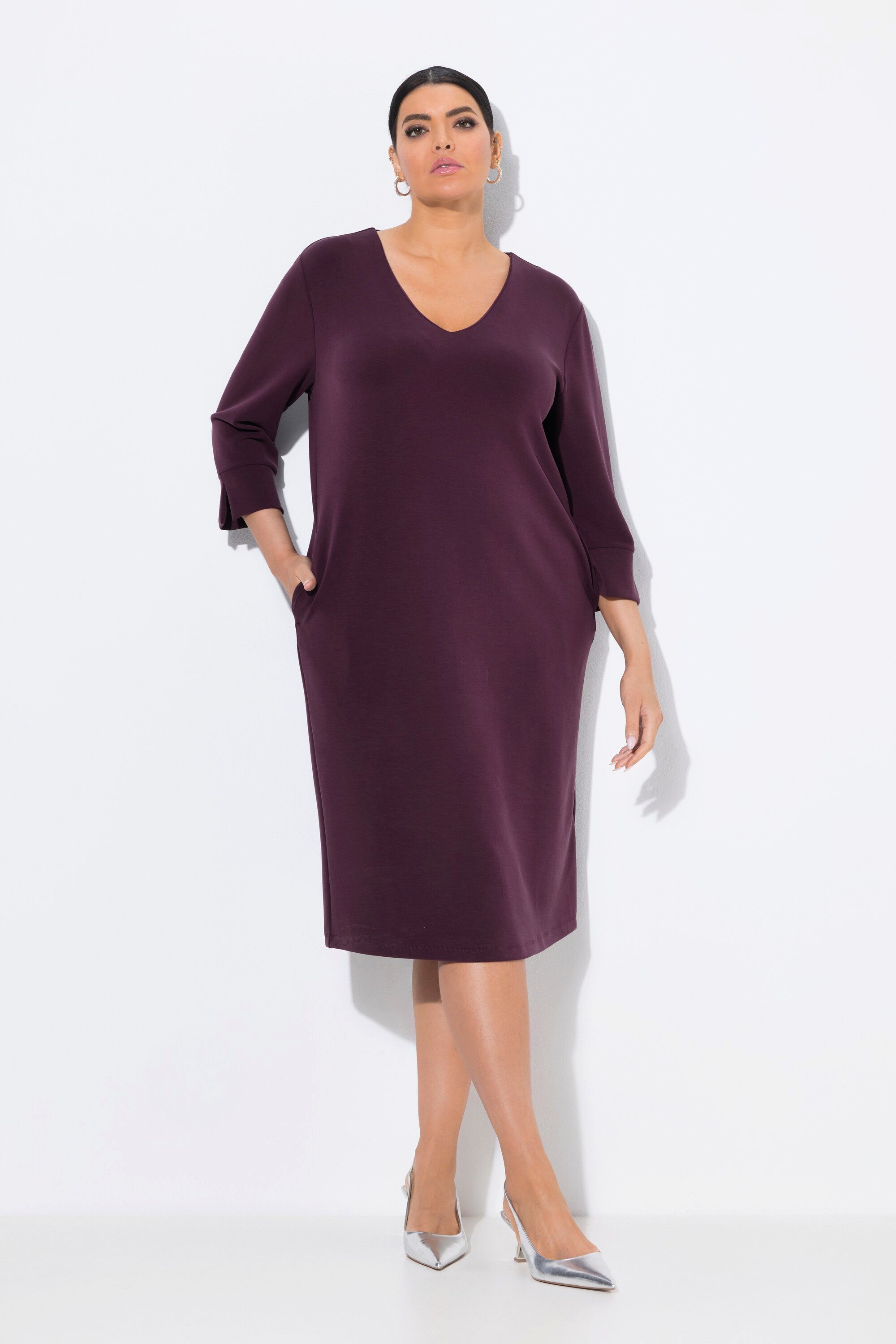 Ulla Popken Jerseykleid Sweatkleid V-Ausschnitt 3/4-Arm Modalmix günstig online kaufen