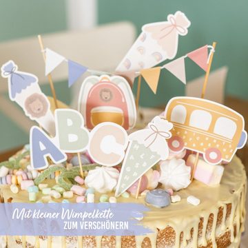 PAPIERDRACHEN Tortenstecker Kuchenstecker zur Einschulung - in verschiedenen Designs, Einschulung - Erste Klasse - Einschulungsparty