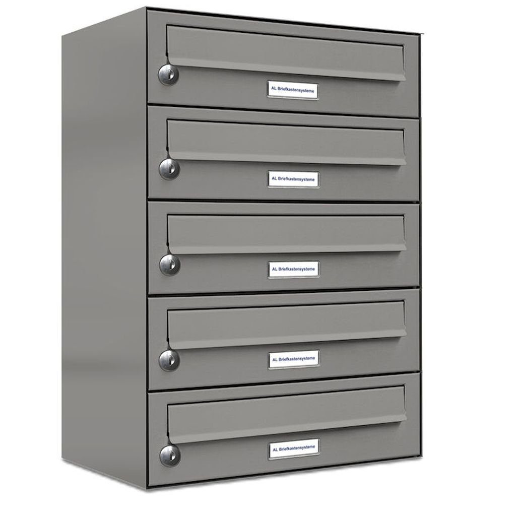 AL Briefkastensysteme Wandbriefkasten 5er Premium Briefkasten Aluminiumgrau RAL 9007 für Außen Wand 1x5