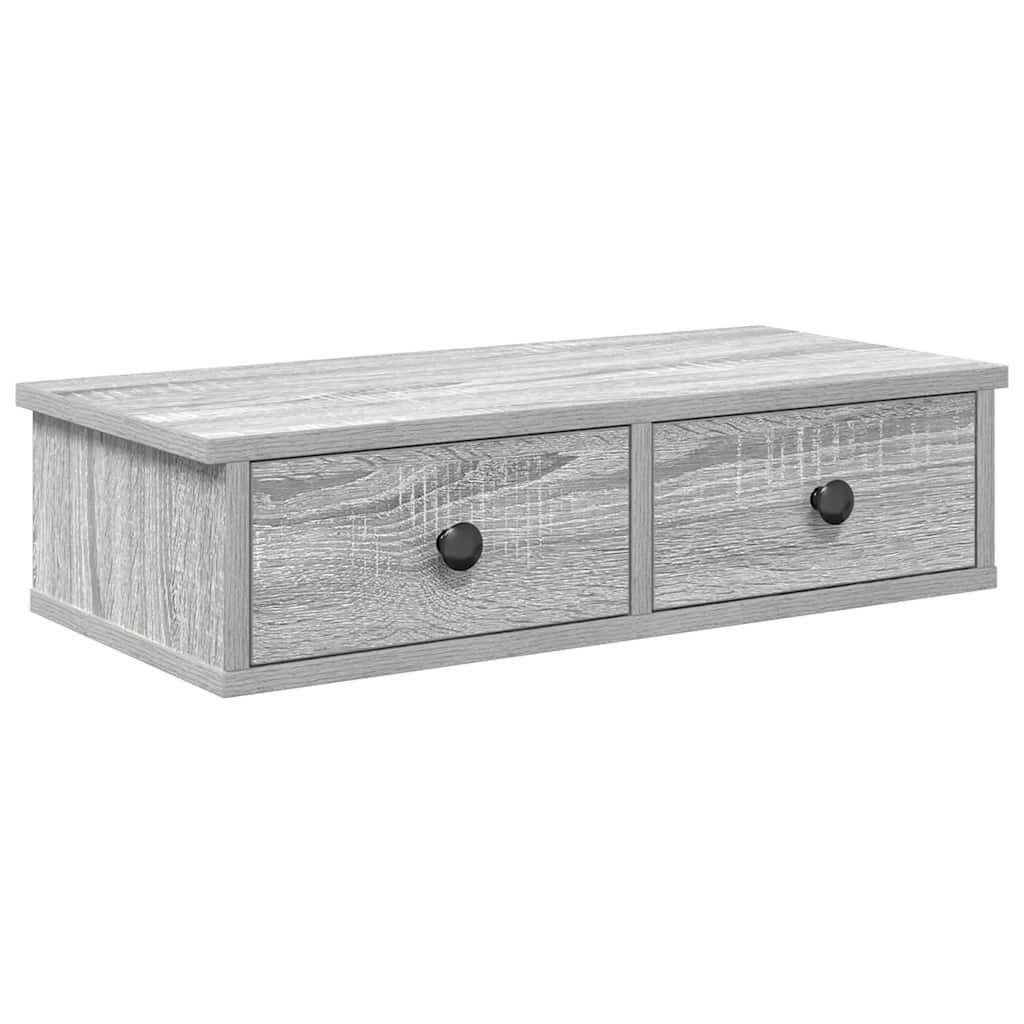 vidaXL Regal Wandregal mit Schubladen Grau Sonoma 60x28x15 cm Holzwerkstoff, 1-tlg.