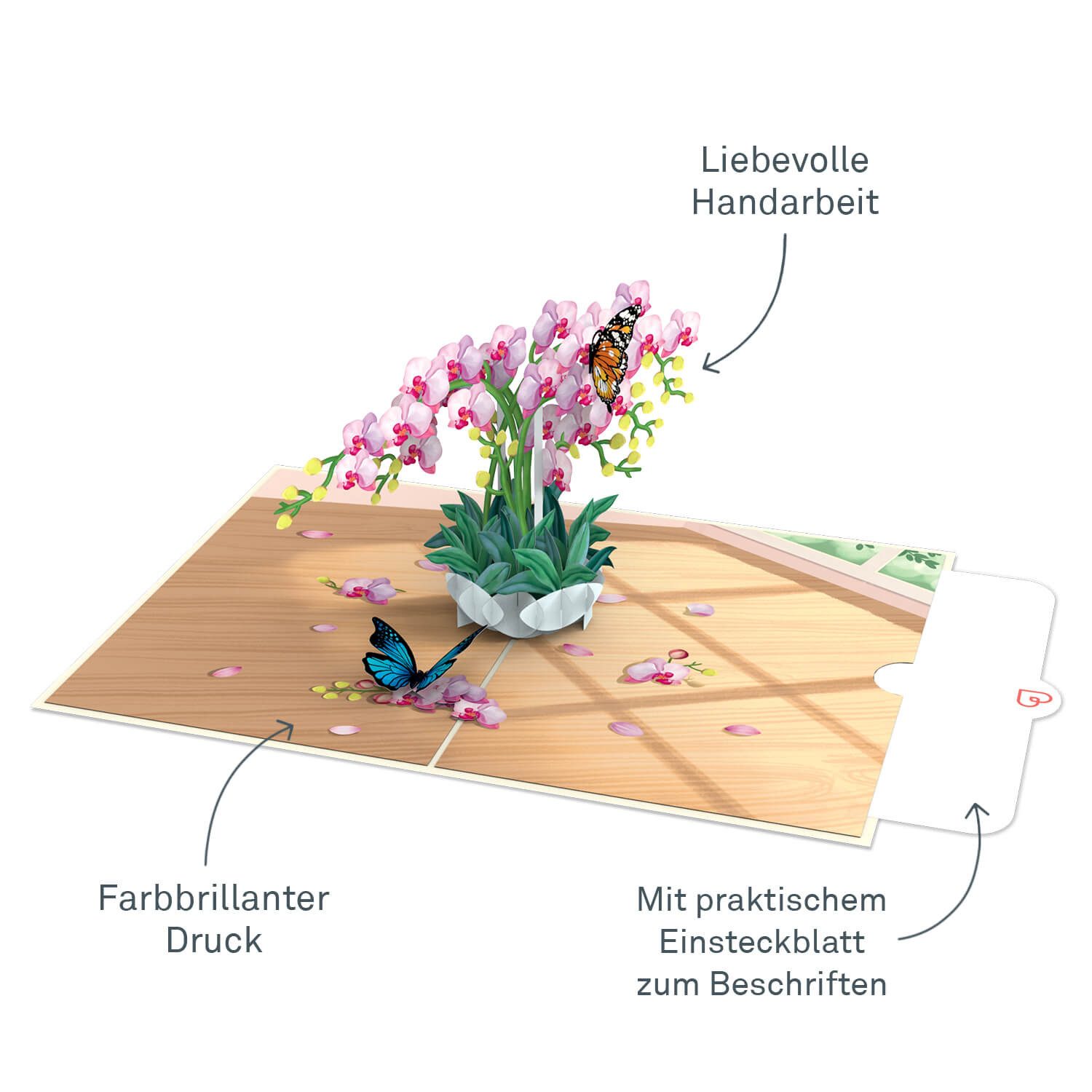 papercrush Geburtstagskarte Orchidee mit Schmetterling Pop-Up Karte