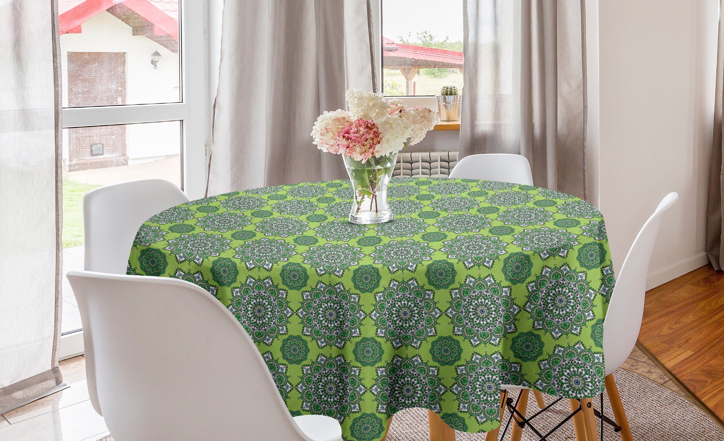 Abakuhaus Tischdecke Kreis Tischdecke Abdeckung Mandala Esszimmer Green Lime Küche für Dekoration, marokkanische