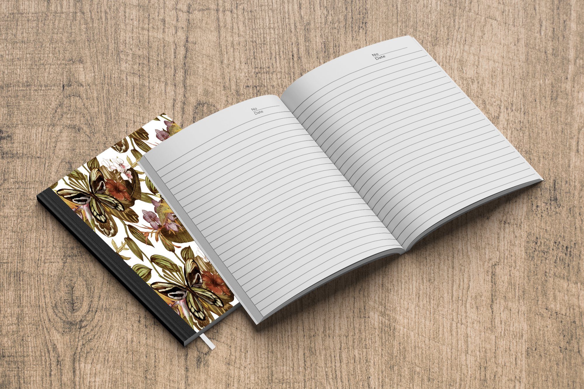 MuchoWow Notizbuch Schmetterling - Journal, A5, Seiten, Muster, Tagebuch, - 98 Notizheft, Vintage Haushaltsbuch Merkzettel, - Blumen