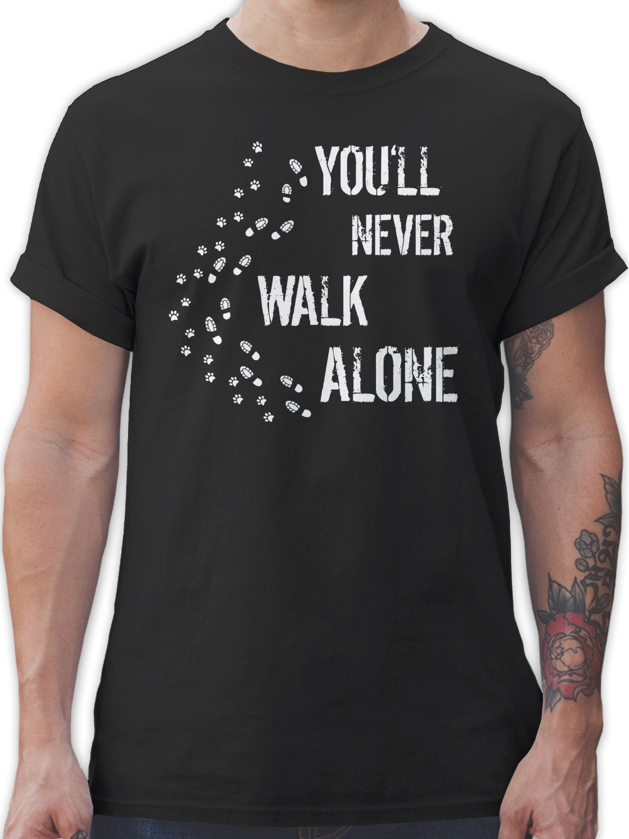 walk Hundebesitzer Geschenk Schwarz You'll never T-Shirt Shirtracer alone Gassi für 01