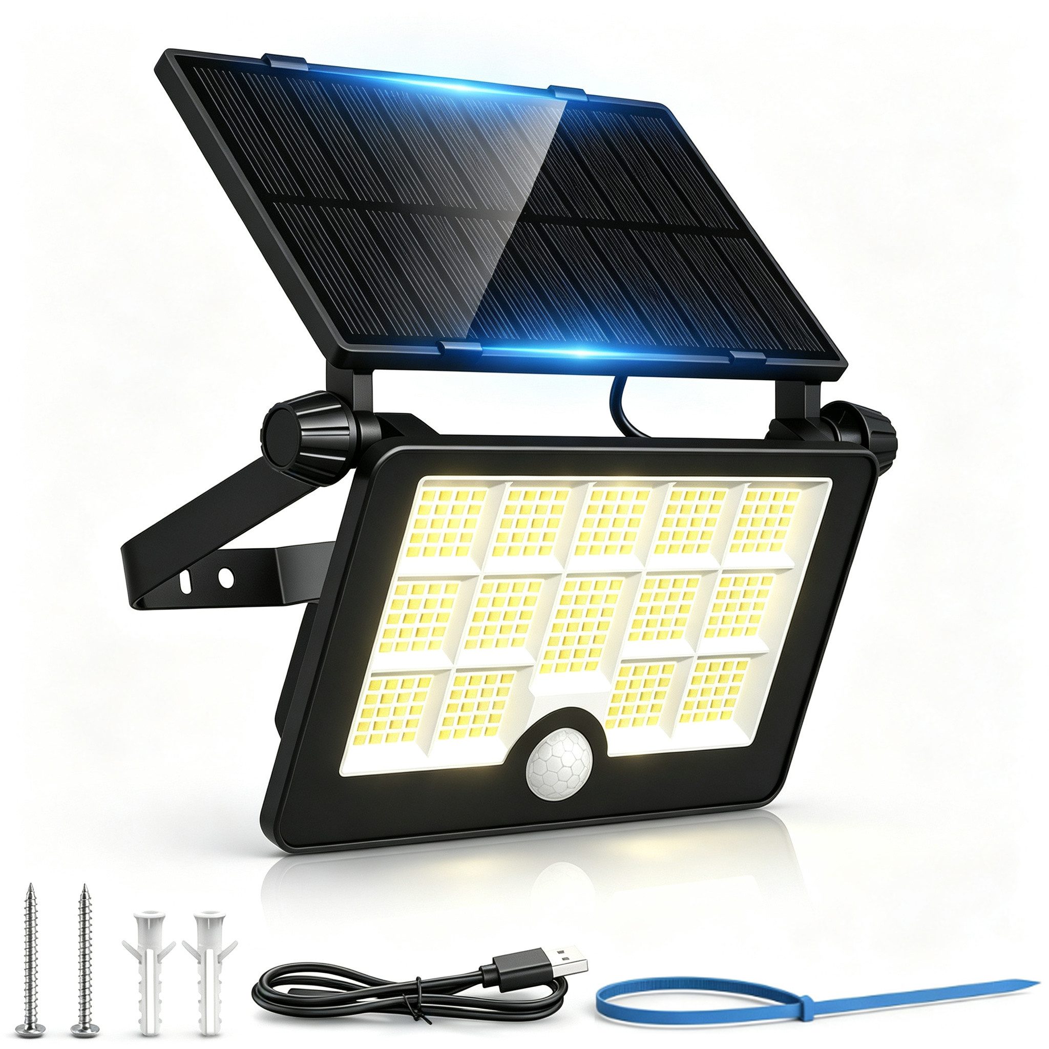 Toomoke LED Solarleuchte Solarlampen für Außen mit Bewegungsmelder, 232 LED Solar Strahler, LED fest integriert, Kaltweiß, Solar Wandleuchte für Garten Außenbereich 232 LED 4 Modi Strahler