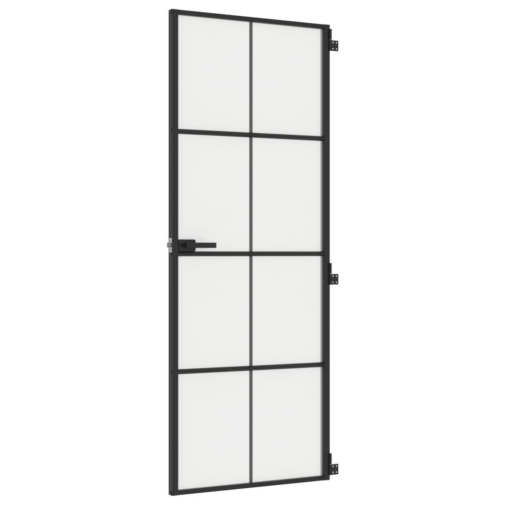 vidaXL Haustür Innentür Schlank Schwarz 76x201,5 cm Hartglas und Aluminium (1-St)