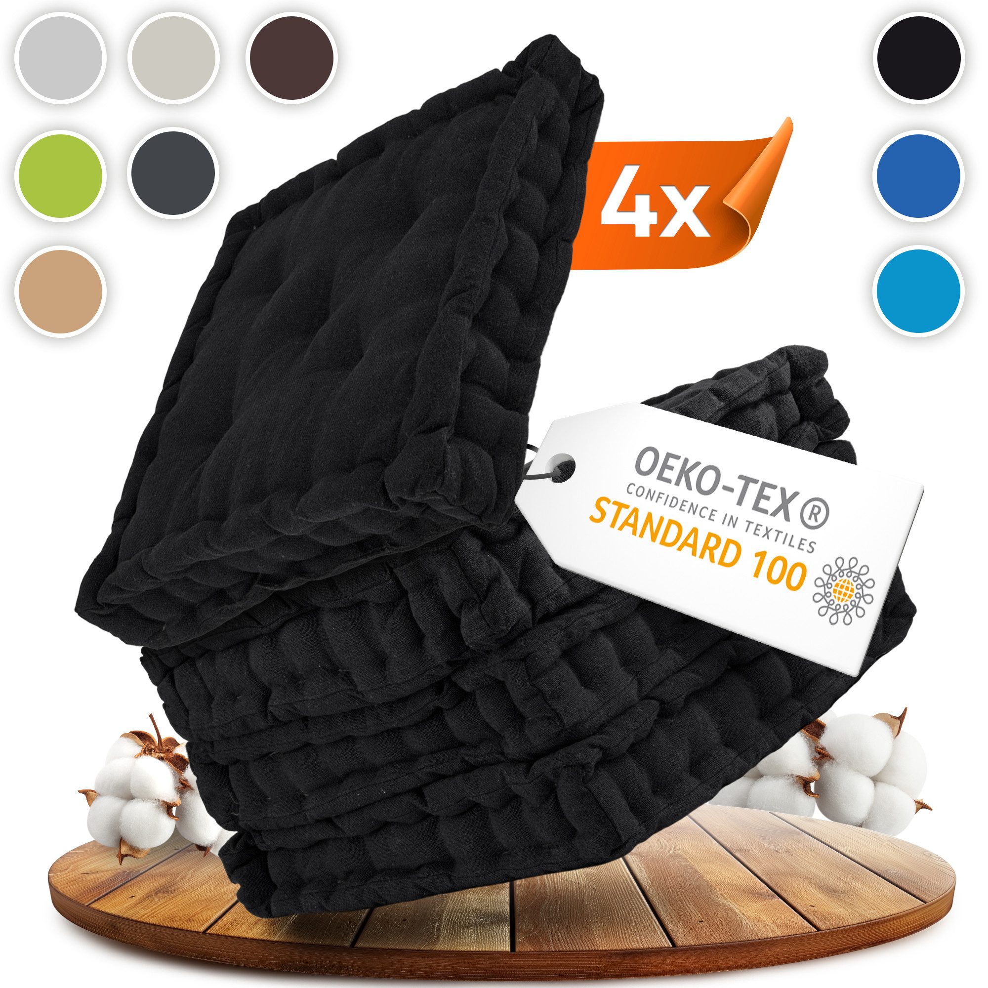 Gräfenstayn Sitzkissen 4er-Set in 40x40cm und 8cm dicker Polsterung aus 100% Baumwolle, robustes Sitzkissen für Indoor & Outdoor, bequemes Bodenkissen