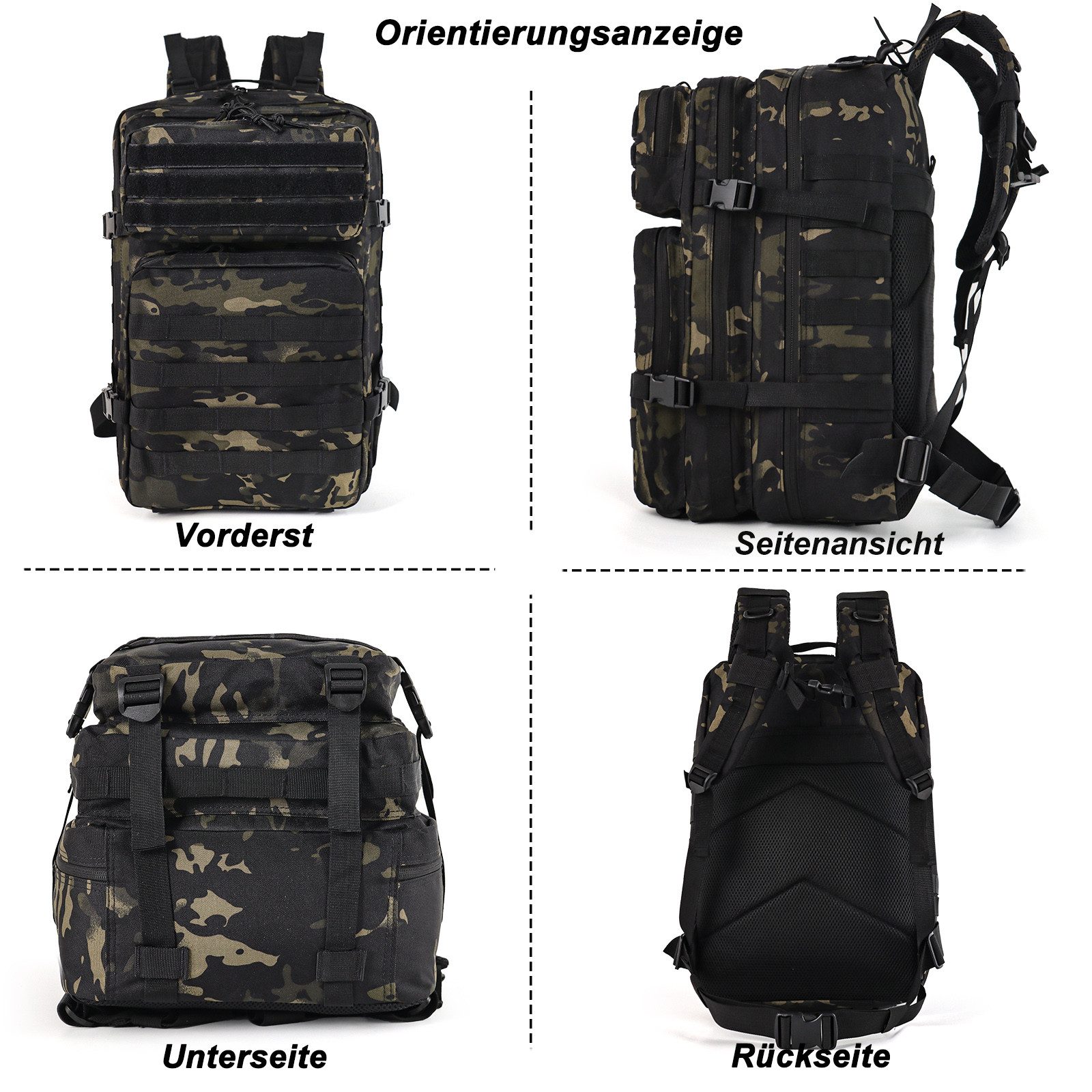 TAN.TOMI Rucksack Taktischer Rucksack 45L Wanderrucksack Militär Rucksack, Für Wandern, Jagd, Trekking und andere Outdooraktivitäten