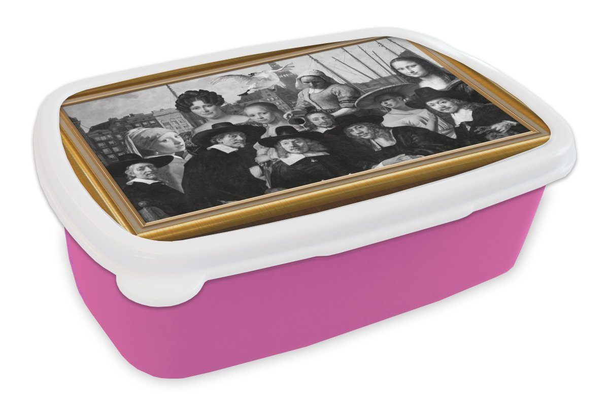 MuchoWow Lunchbox Alte Meister - Kunst - Liste - Gold, Kunststoff, (2-tlg), Brotbox für Erwachsene, Brotdose Kinder, Snackbox, Mädchen, Kunststoff rosa