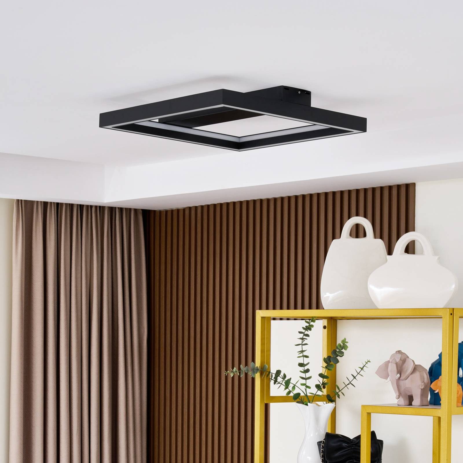 Lucande Deckenleuchten Tjado, LED, Metall, Schwarz Farbwechsel RGB + weiß IP20 mit Fernbedienung, LED 31 W gesamt, Farbwechsel RGB + weiß
