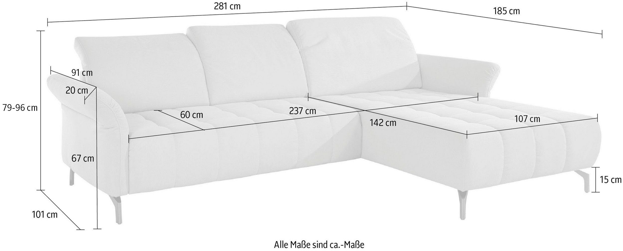 INOSIGN Ecksofa Fresh, Federkern, Kopfteilverstellung motorischer wahlweise Vorziehsitz und