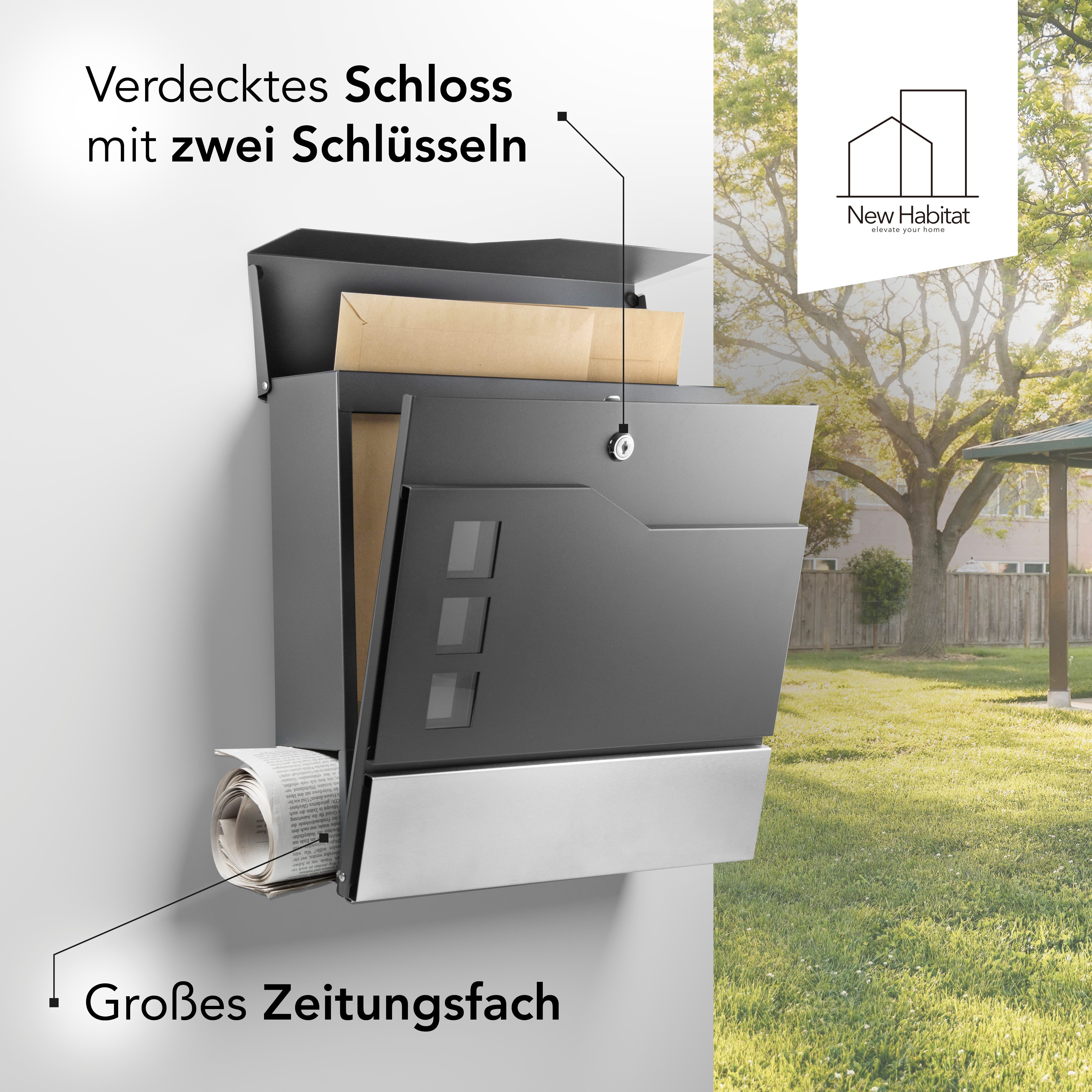 NewHabitat Briefkasten Moderner Wandbriefkasten Personalisierbar Anthrazit günstig online kaufen