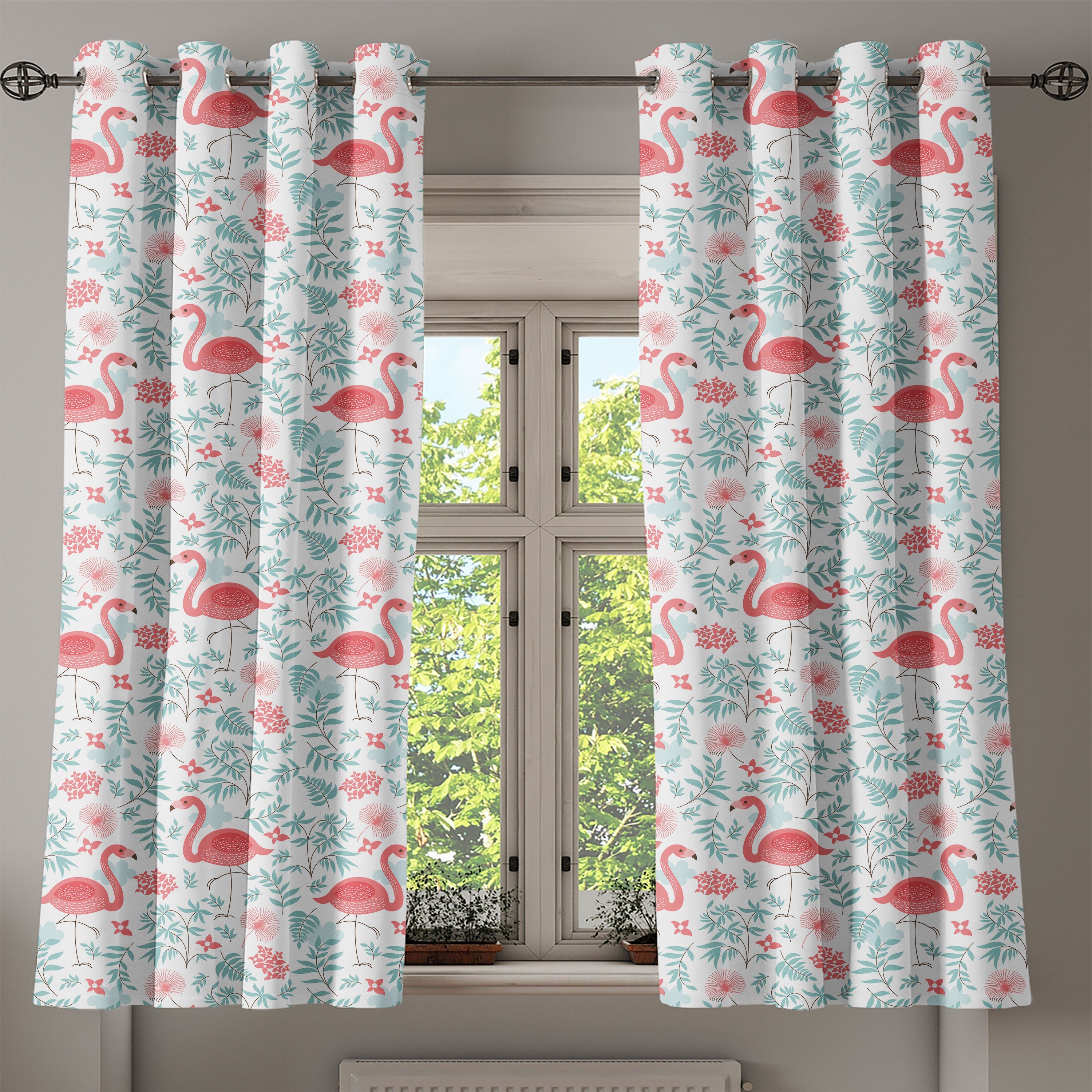 Gardine Dekorative 2-Panel-Fenstervorhänge für Schlafzimmer Wohnzimmer, Flourish Abakuhaus, Flamingo Botanischer