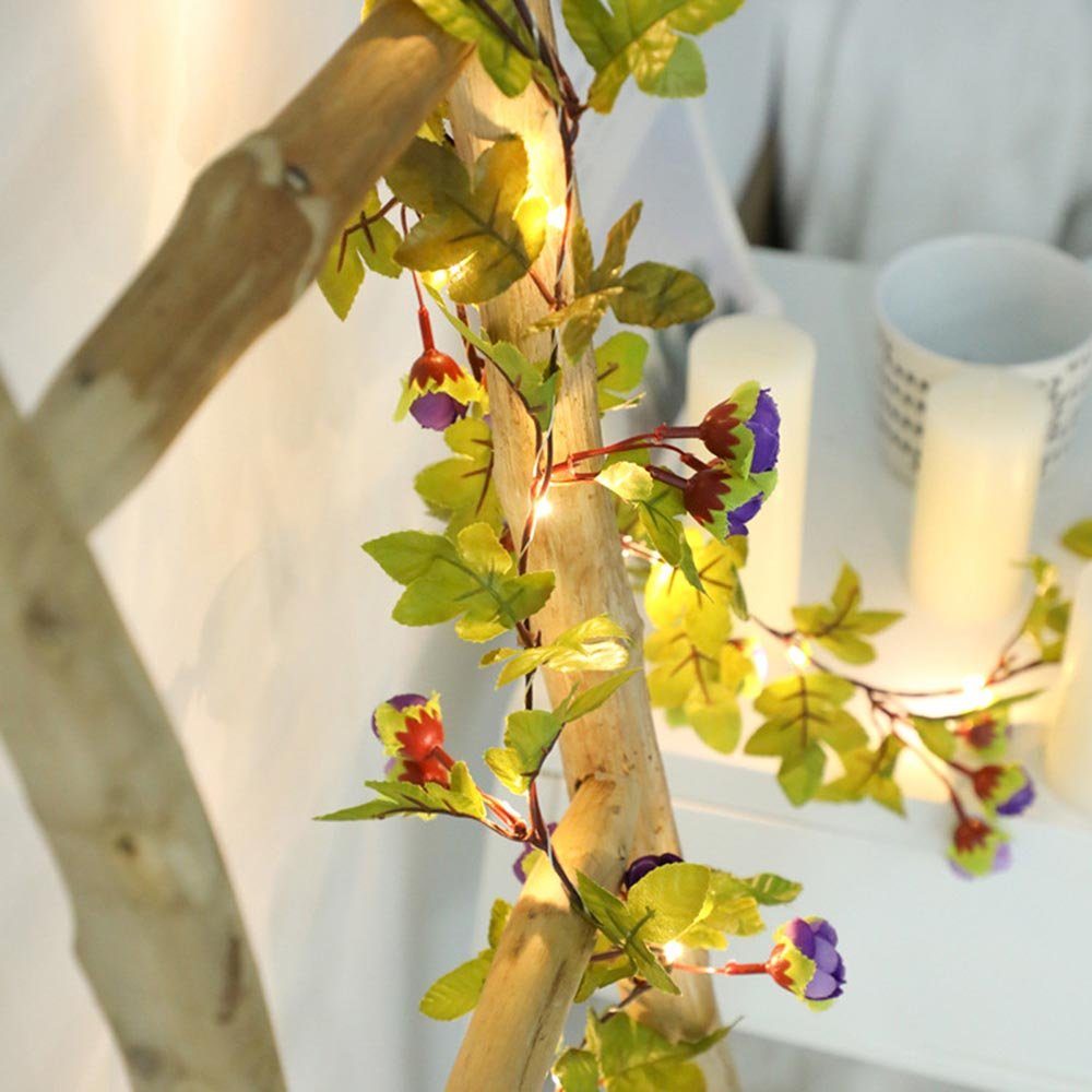 MUPOO LED-Girlande Künstliche Seide Rose LEDs, LED-Girlanden-Lichterketten 30 Lichterketten Fee Girlande Blumen Lampe, M, Rose Reben Batteriebetrieben 2 Violette