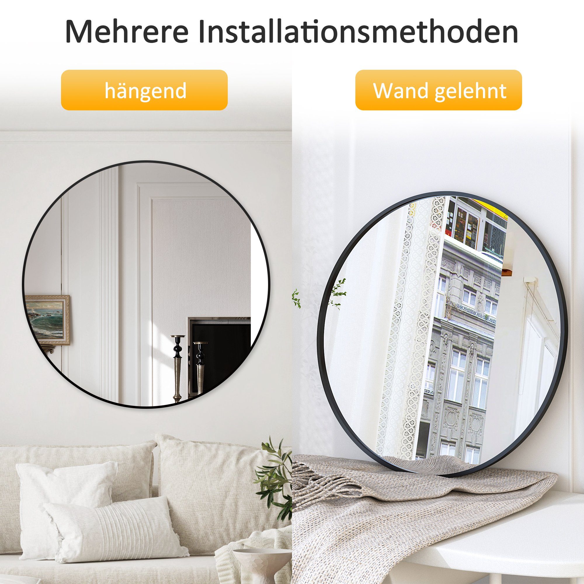 Boromal Wandspiegel Spiegel Rund Schwarz Wand Badspiegel Metall Rahmen Flurspiegel, für Badzimmer/Ankleidezimmer/Wohnzimmer,unbrechbarer Spiegel – Bild 5 von 5