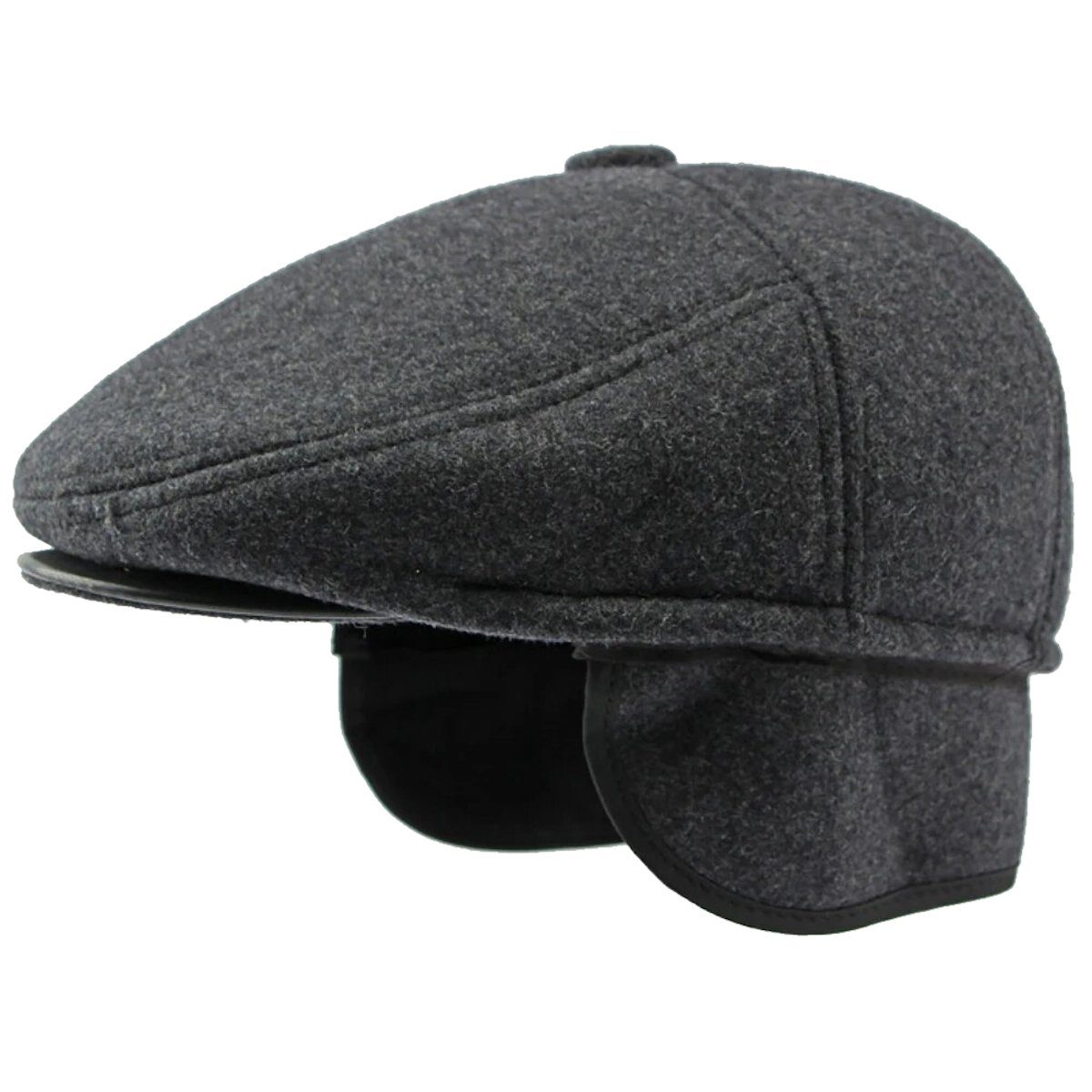 Sporty Flat Cap Winter - warme Schirmmütze mit Ohrenklappen - Herren Schiebermütze