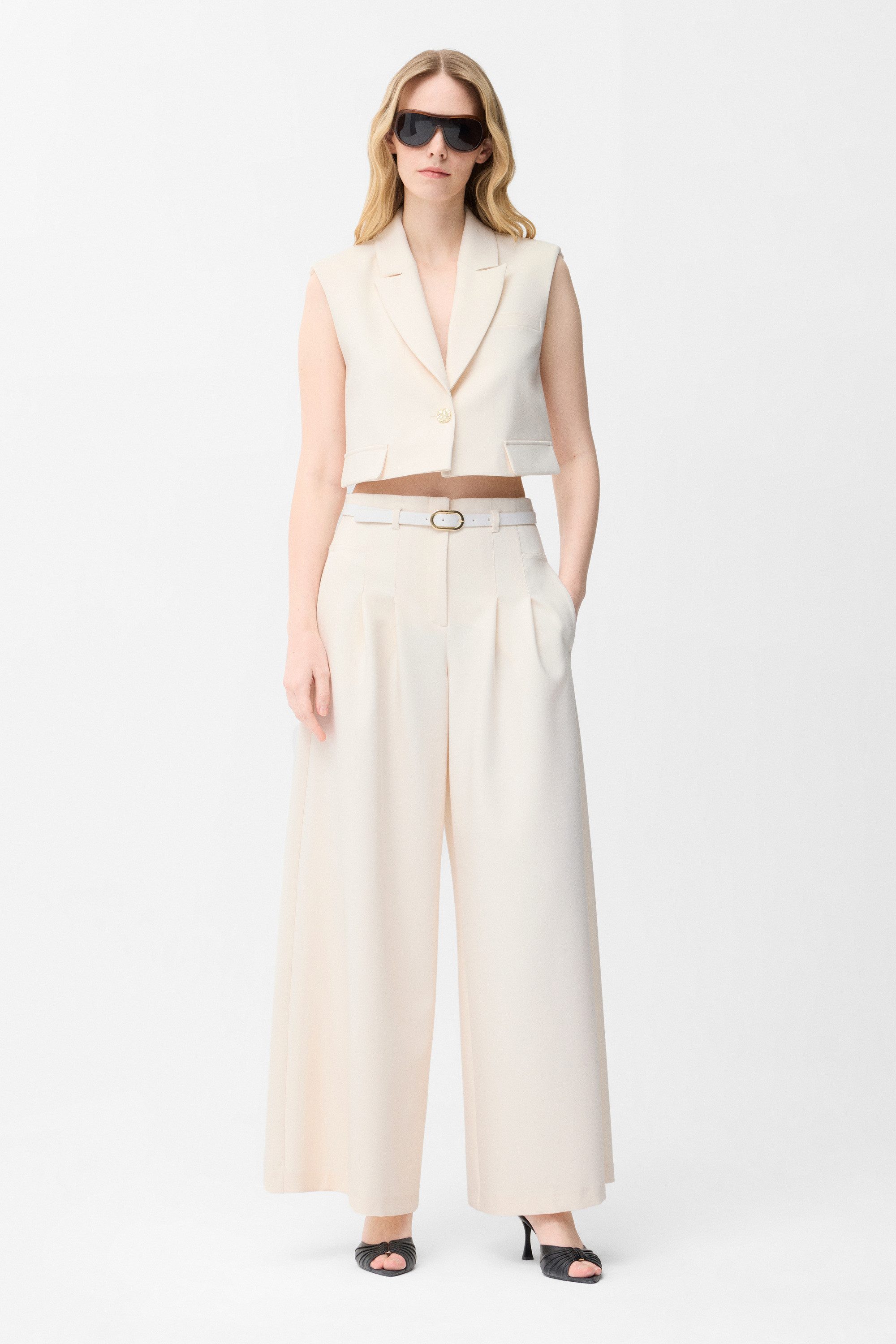 adL Anzughose High-Waist-Hose mit weitem Bein und Gürteldetail