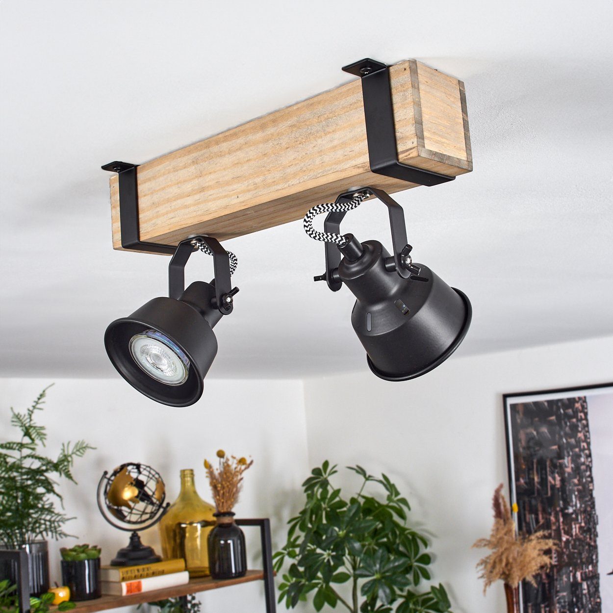 moderne mit ohne Leuchtmittel, 2x in Schirmen, verstellbaren Deckenlampe aus hofstein Deckenleuchte Schwarz/Natur, Leuchtmittel Deckenleuchte Metall/Holz GU10 ohne