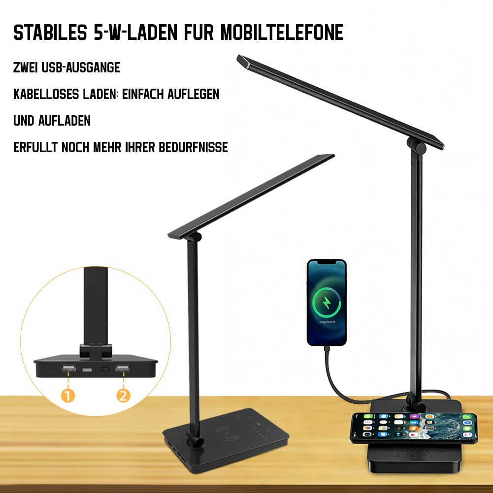 FANNOU LED Schreibtischlampe Dimmbare Tischlampe, LED fest integriert, 5 Farbmodi und Helligkeitsstufen Blendfreie Augenschutz-Desk Lamp