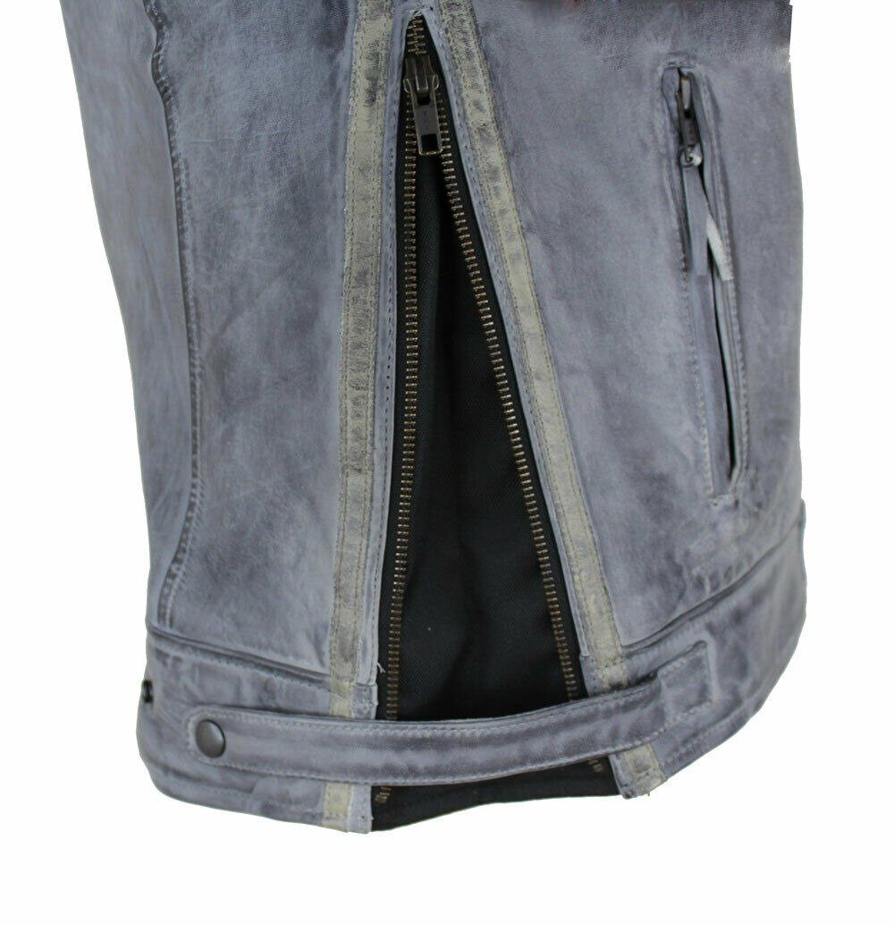 Alpha Speeds Motorradjacke Herren Leder Jacke Biker Freizeit Highway Jacke Grau (Trennbare Innenjacke + Kapuze) aus weichem Lammleder, mit herausnehmbare Protek – Bild 4 von 5