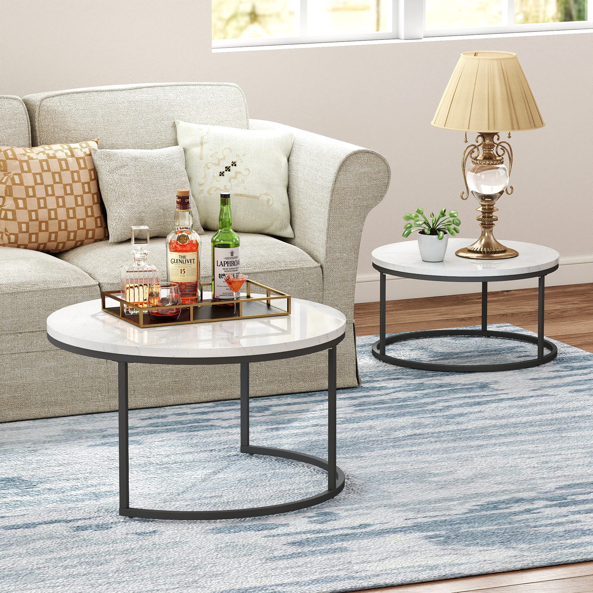 HAUSS SPOLE Couchtisch 2er-Satztisch Beistelltisch stapelbarer Sofatisch mit Stabiler Rahmen (elegantem Design, 2-St., Stabiler Eisenrahmen & leicht zu reinigende MDF-Tischplatte), Ideal für Wohnzimmer & Büro, Platzsparendes stapelbares Design