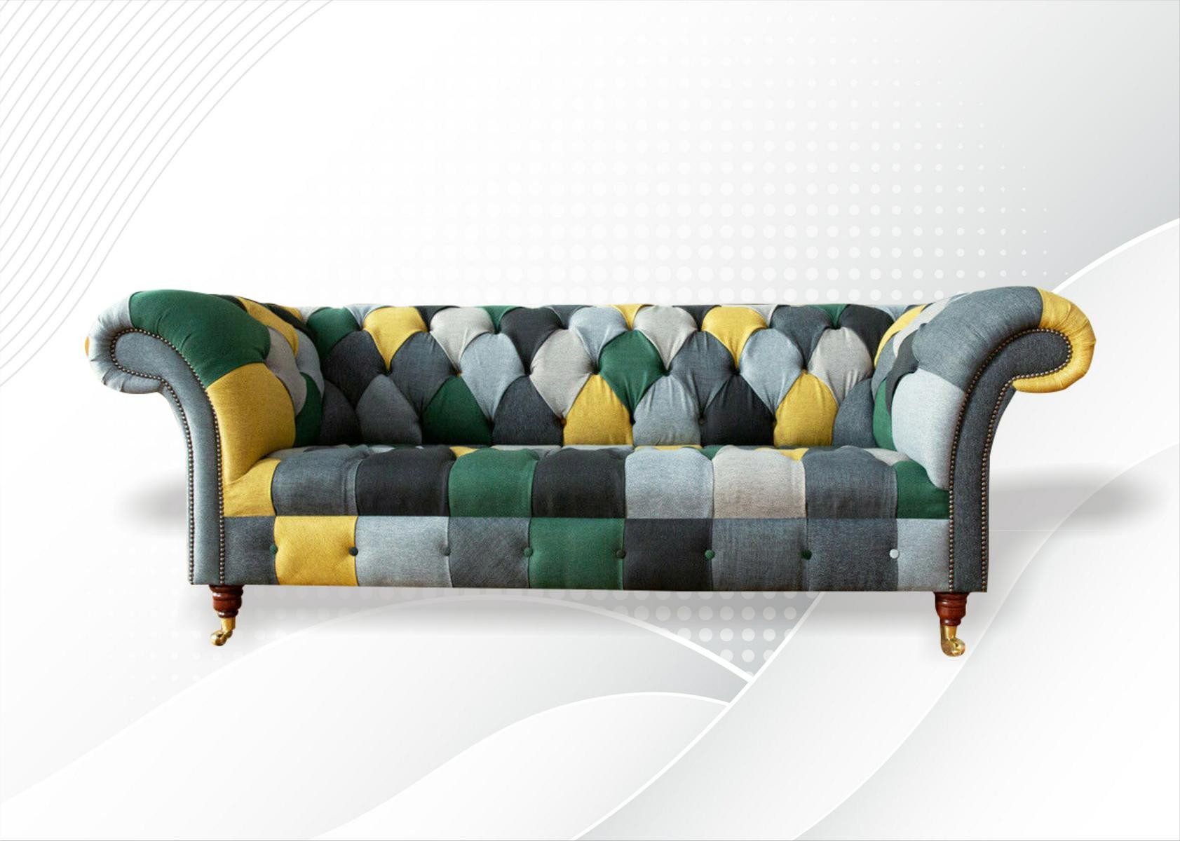 JVmoebel Chesterfield-Sofa Stilvolles Chesterfield-Sofa in hochwertigem Stoff, grau, Made in Europa