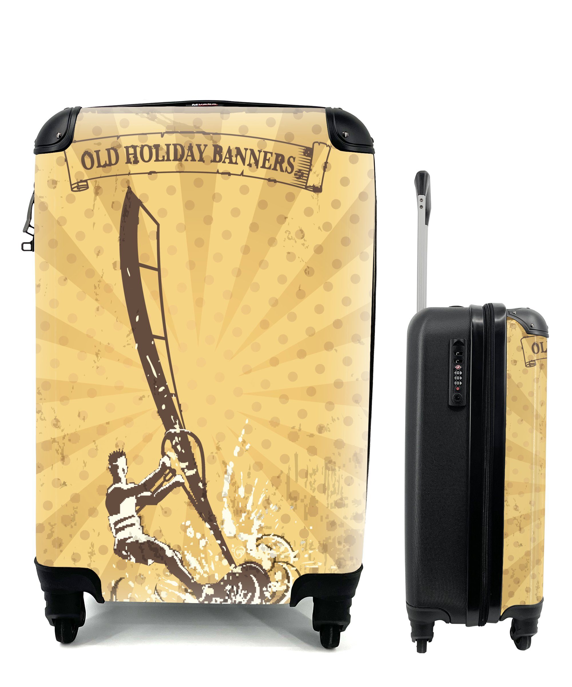 Illustration Windsurfing-Posters, Handgepäck für Reisetasche Handgepäckkoffer eines Trolley, MuchoWow Reisekoffer mit rollen, Ferien, Eine 4 Rollen,