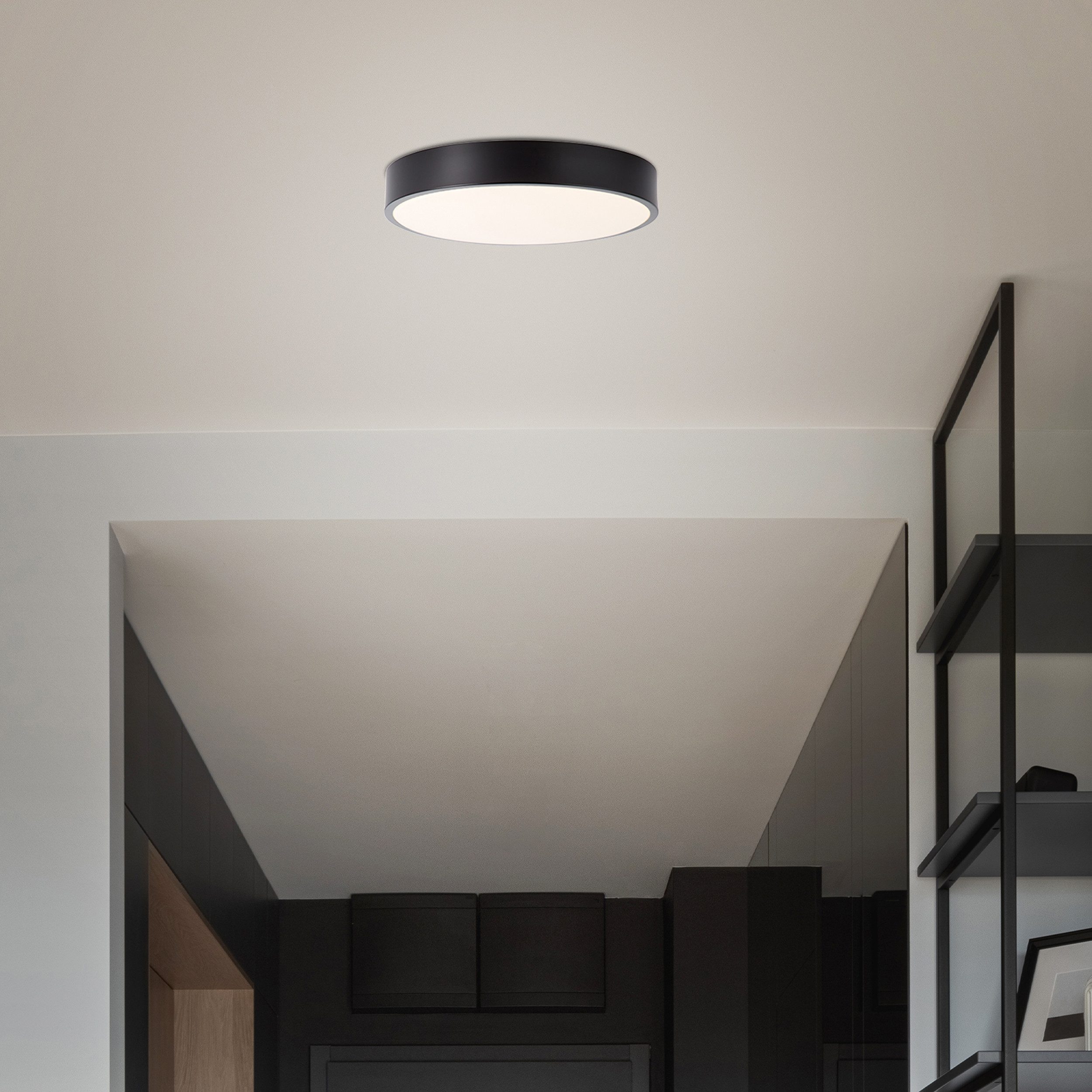 Lightbox Deckenleuchte, LED fest integriert, Warmweiß, LED-Deckenleuchte, Ø 33 cm, 2400 lm, 3000 K, schwarz/weiß