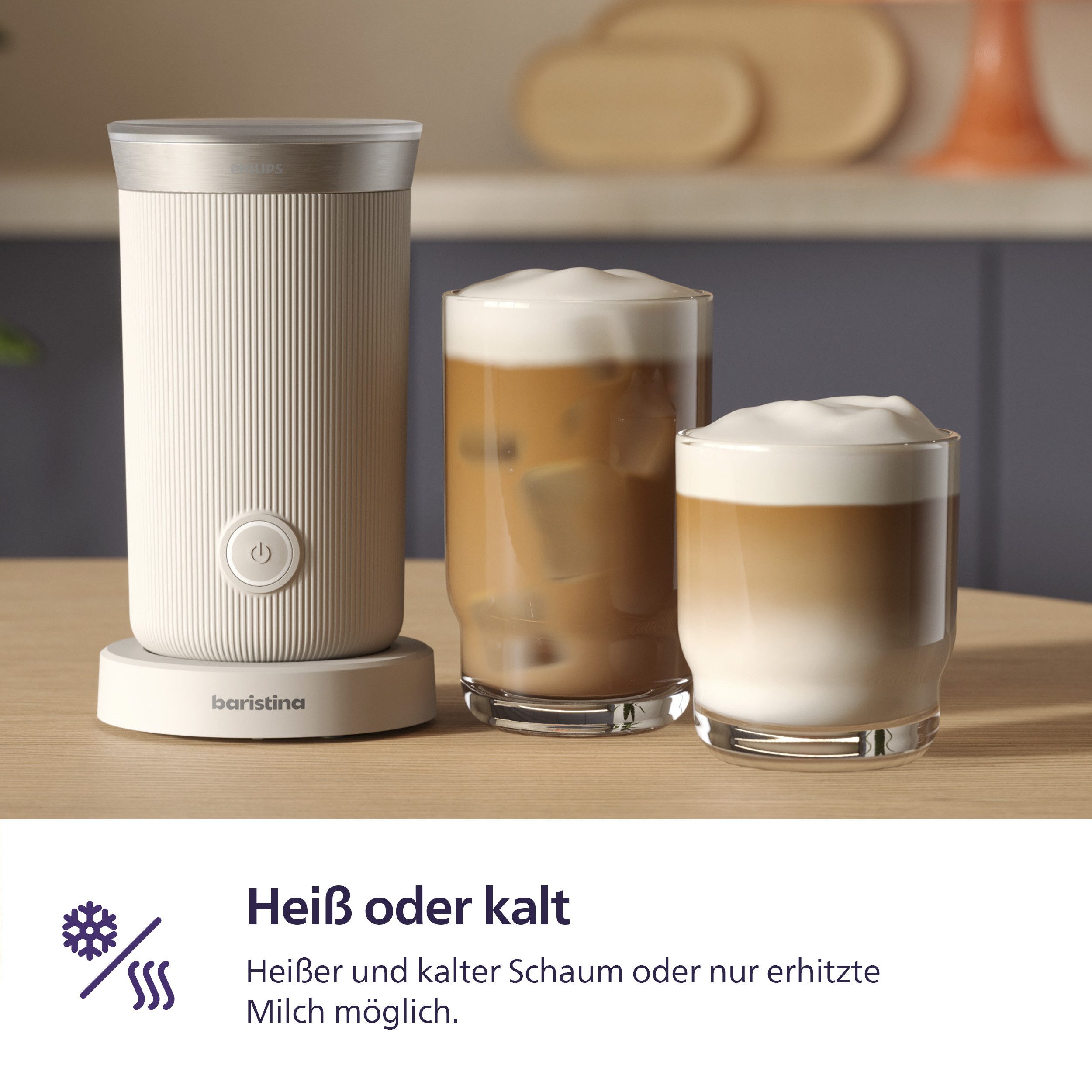 PHILIPS baristina Milchaufschäumer BAR311, Antihaftbeschichtung, leichte Reinigung, 15,3 W, warmer und kalter Milchschaum, 120 ml Fassungsvermögen