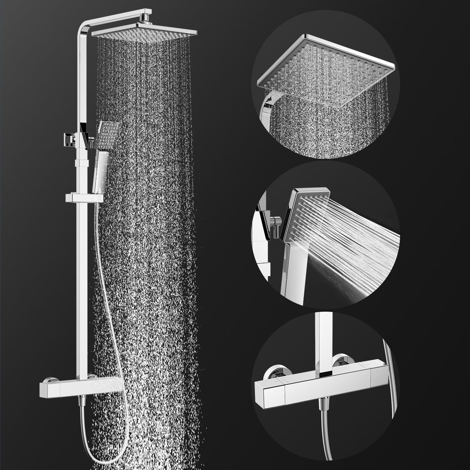 HOMELODY Duschsystem Duschset mit Thermostat 38℃ verstellbare Duschstange a günstig online kaufen